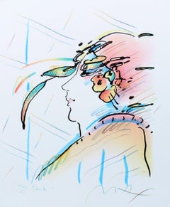 Peter Max Unique Hand Drawn Lady with Feathers Study Rare Woman Figurative 20th