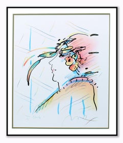 Peter Max Unique Hand Drawn Lady with Feathers Study Rare Woman Figurative 20th