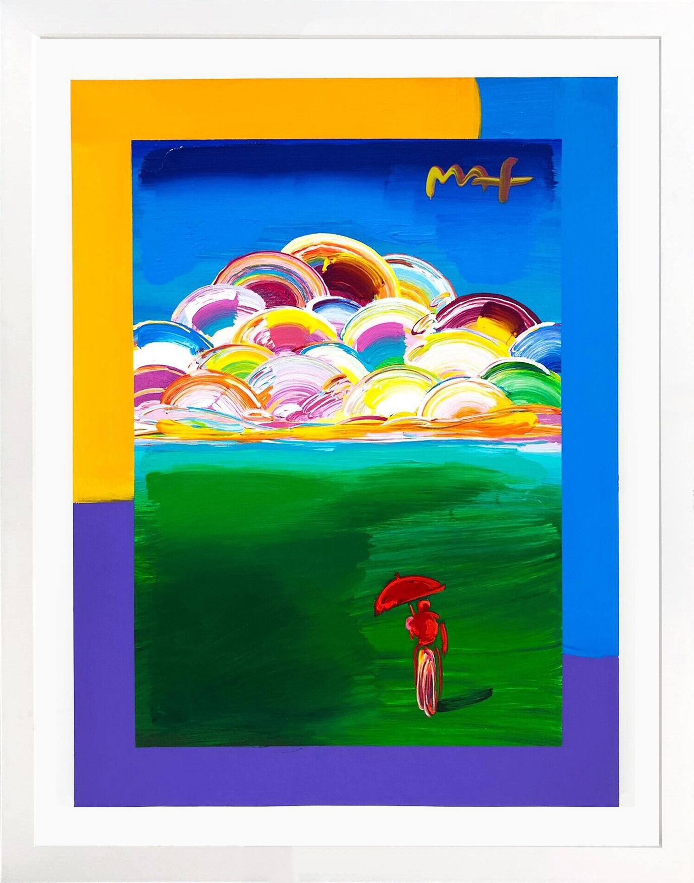 Peter Max Figurative Painting - SAGE WITH RAINBOW SKY (OVERPAINT)