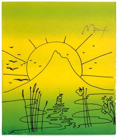 Sailboat Sunrise Mixed Media Drawing, Watercolor on Paper, Signed