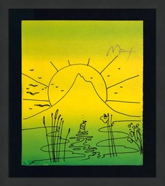 Sailboat Sunrise Mixed Media Drawing, Watercolor on Paper, Signed