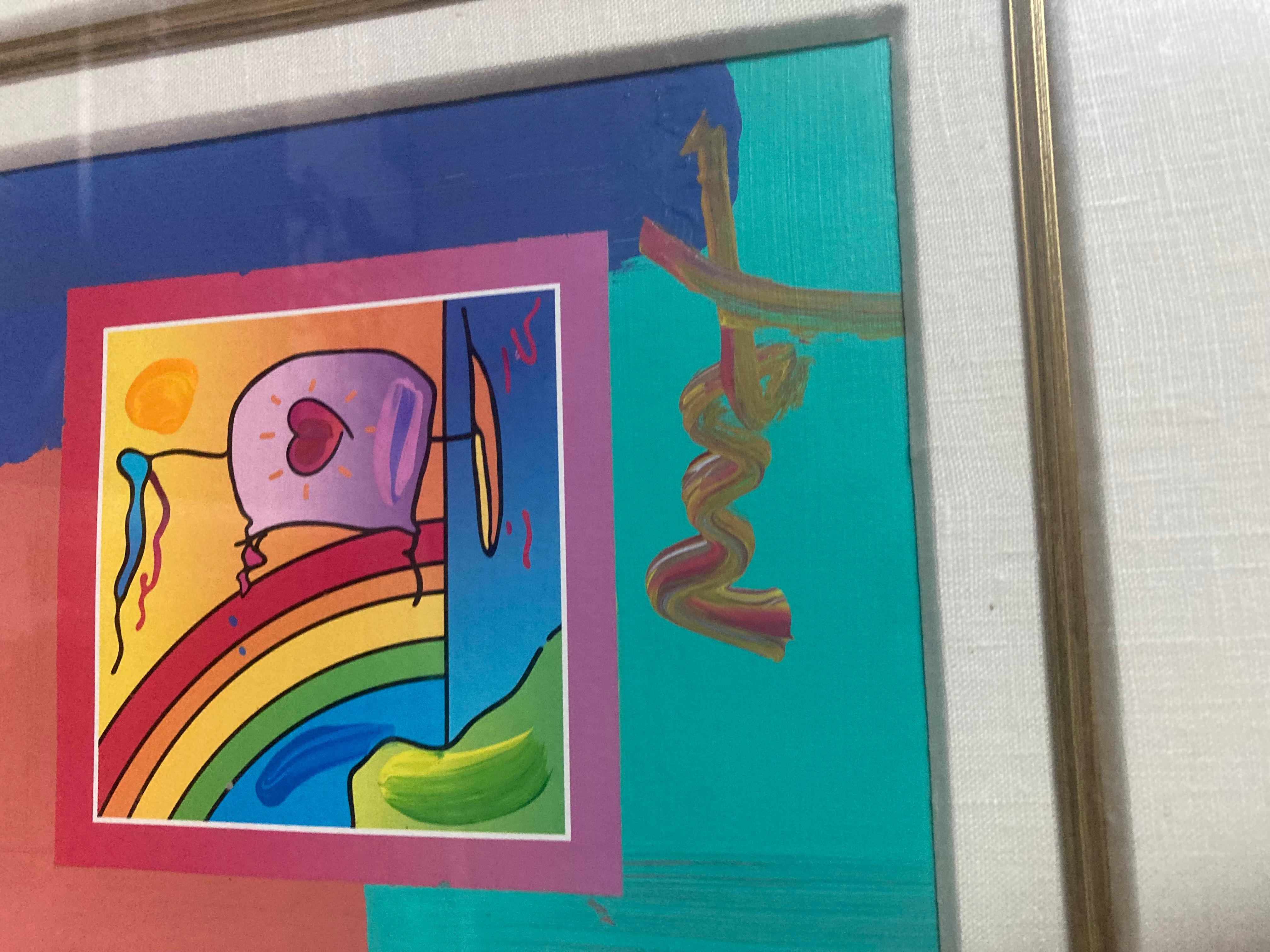 Se trata de un original de Peter Max en técnica mixta sobre papel en buen estado. Algunos pequeños arañazos en el cuadro 26x24. Verificación en la parte trasera desde el parque oeste. 
