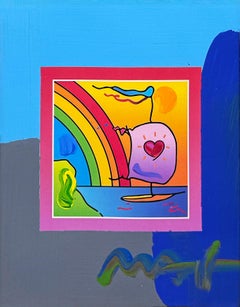 Sailboat With Hearts On Blends (unique mixed media on paper)