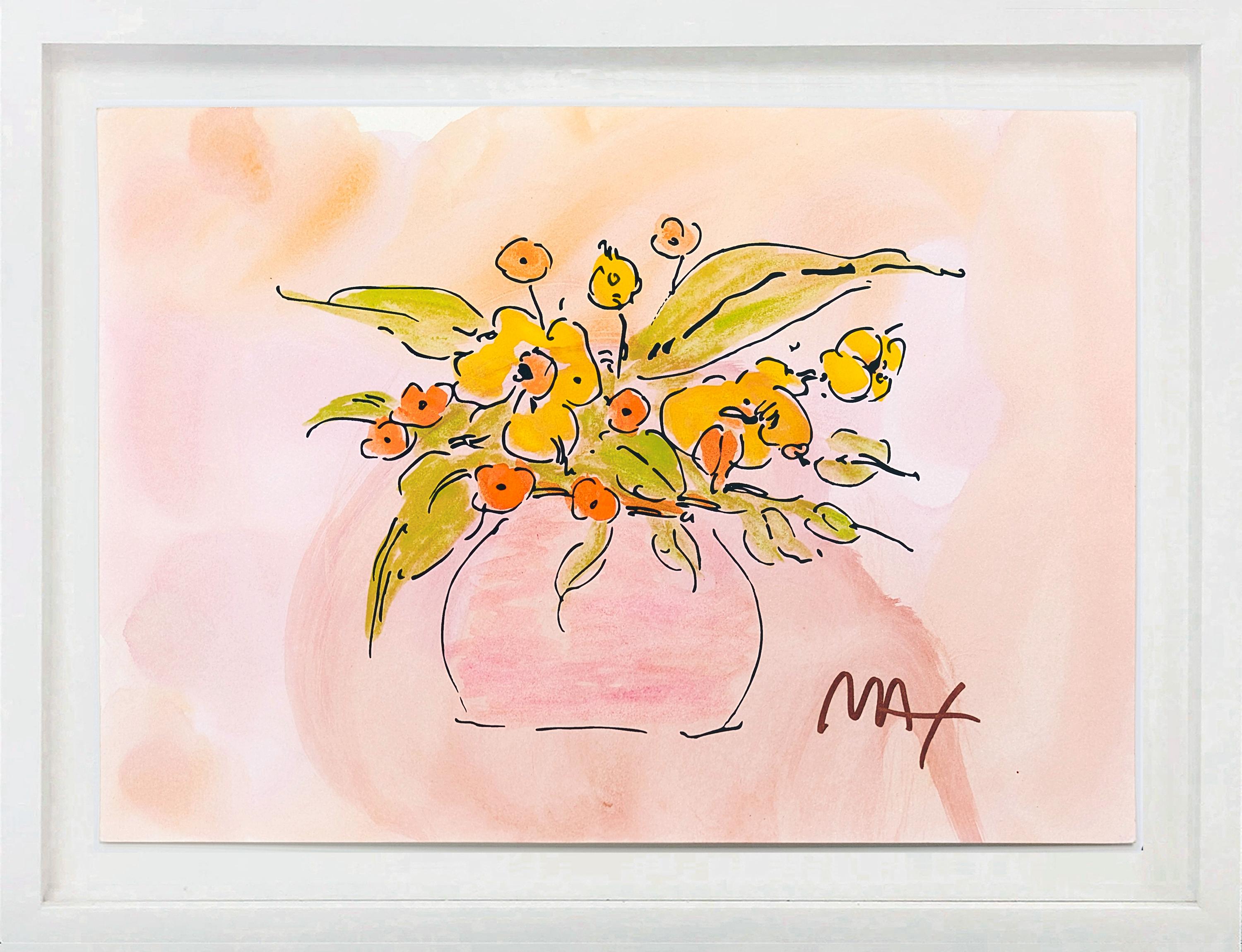 Spring Bouquet Mixed Media Drawing, Watercolor on Paper, Signed