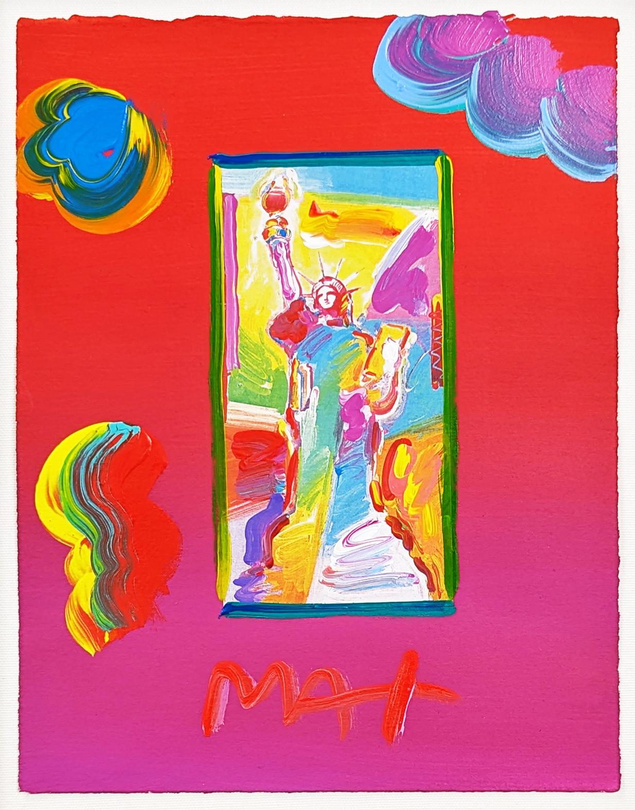 Statue of Liberty (unique mixed media on paper) - Painting by Peter Max