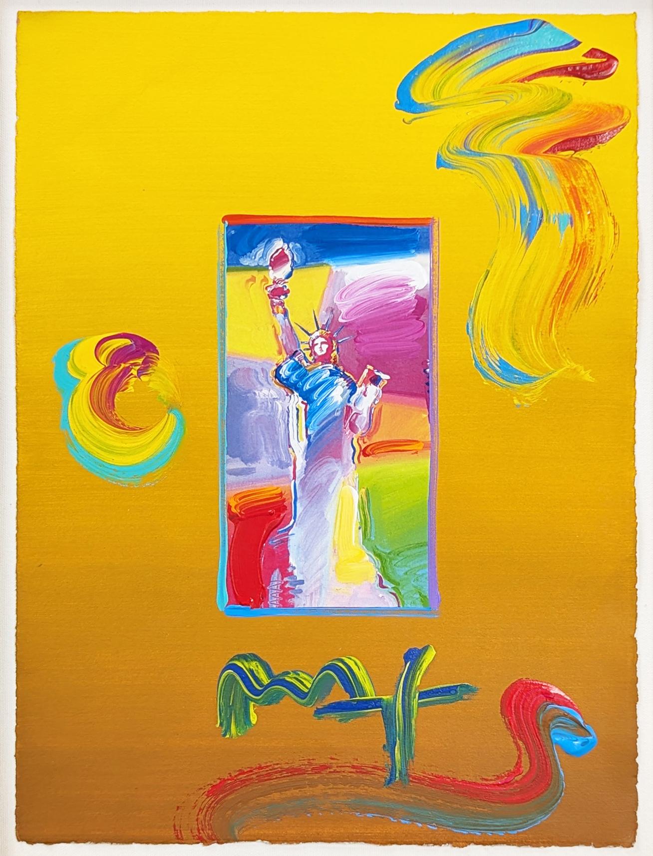 Statue of Liberty (unique mixed media on paper) - Painting by Peter Max