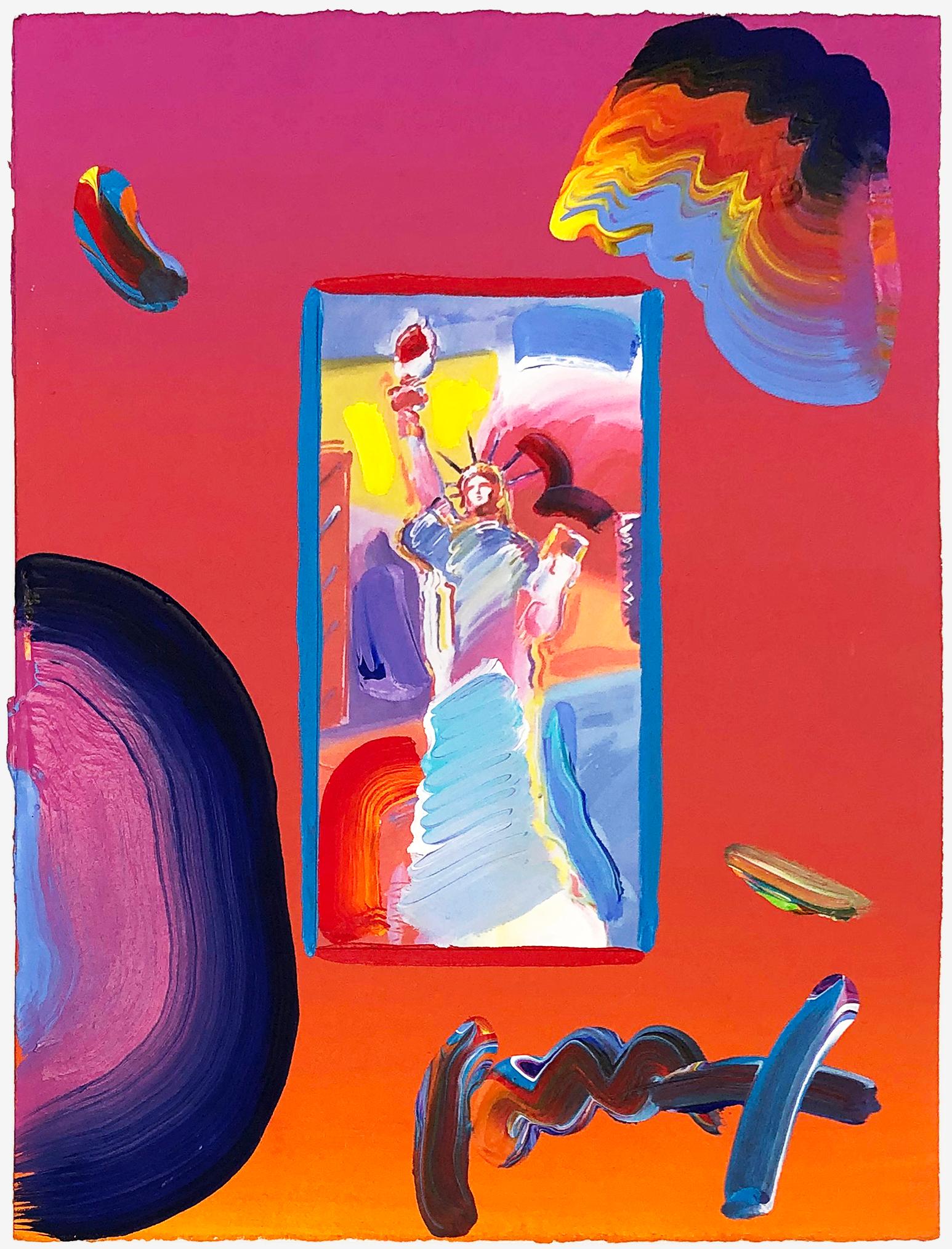 Statue de la Liberté (technique mixte unique sur papier) - Pop Art Mixed Media Art par Peter Max