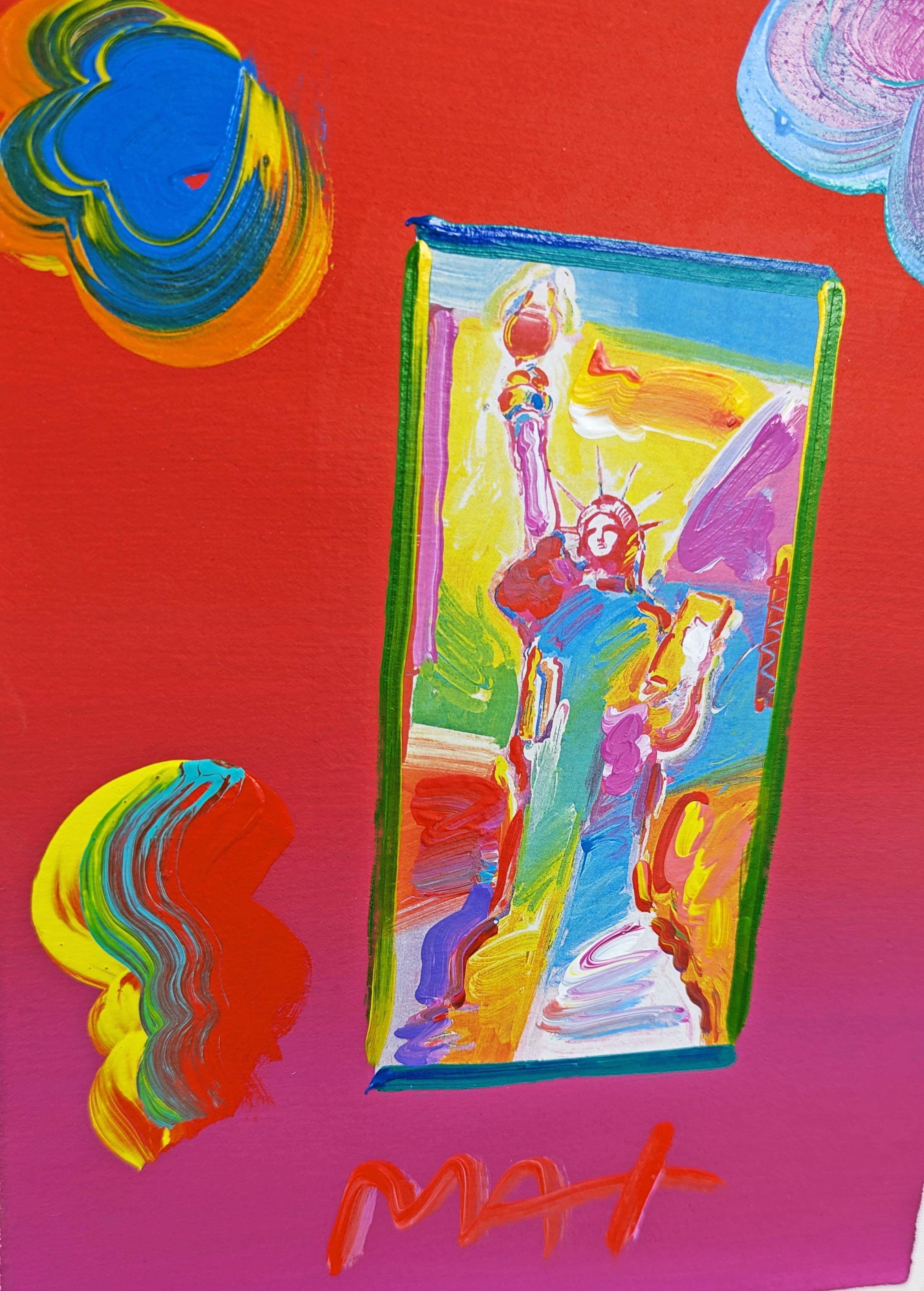 Statue of Liberty (unique mixed media on paper) - Pop Art Painting by Peter Max