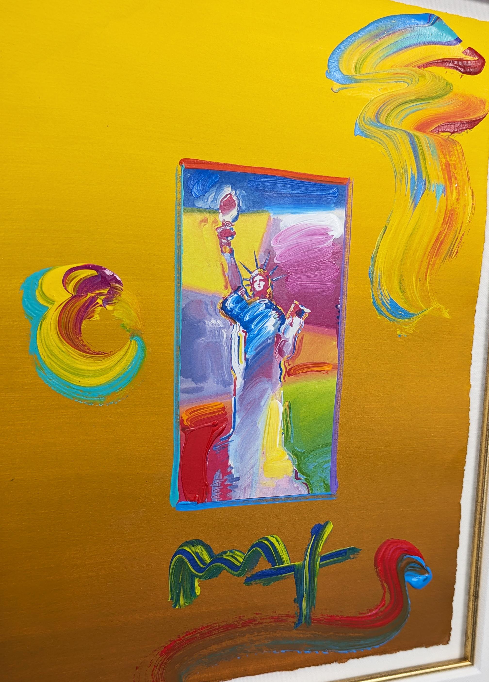 Statue of Liberty (unique mixed media on paper) - Pop Art Painting by Peter Max