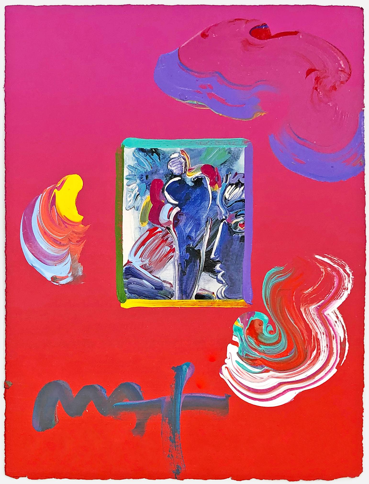 Statue Overpaint (unique mixed media on paper) - Painting by Peter Max