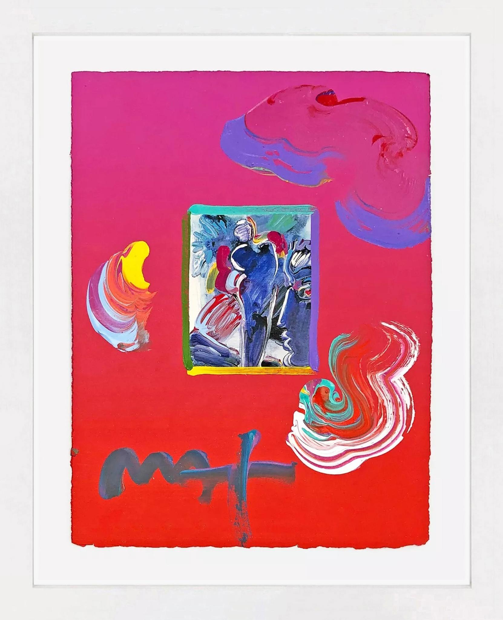 Peter Max Figurative Painting - Statue Overpaint (unique mixed media on paper)