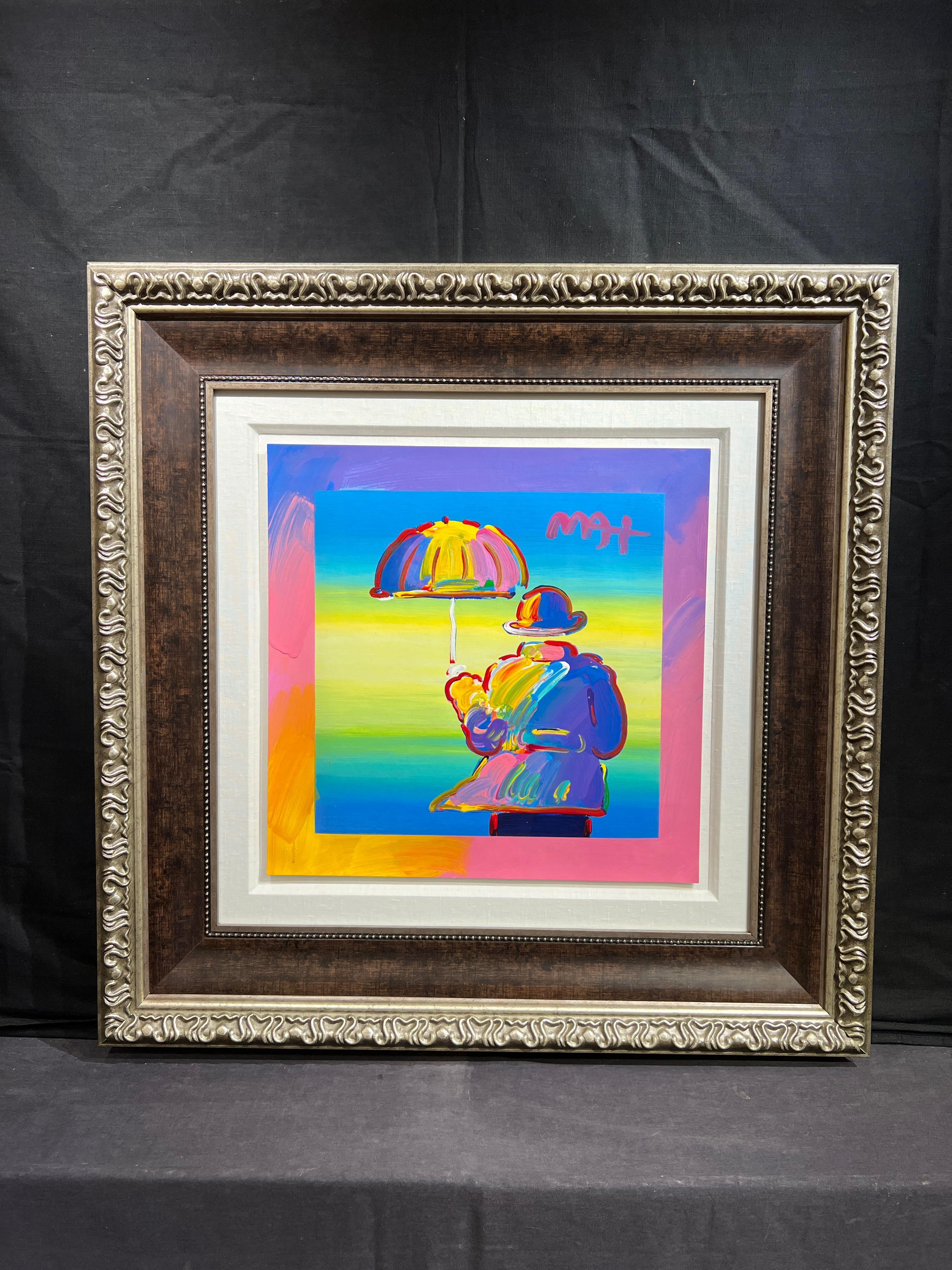 Umbrella Man
Peter Max (German, b. 1937)
Signed Upper Right
19.75 x 20 inches
36 x 36 inches with frame

Peter Max, born Peter Max Finkelstein,  is a multi-dimensional artist focused on contemporary events.  When he left art school in the 1960s he
