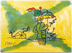 Umbrella Man (framed, original mixed media on paper)