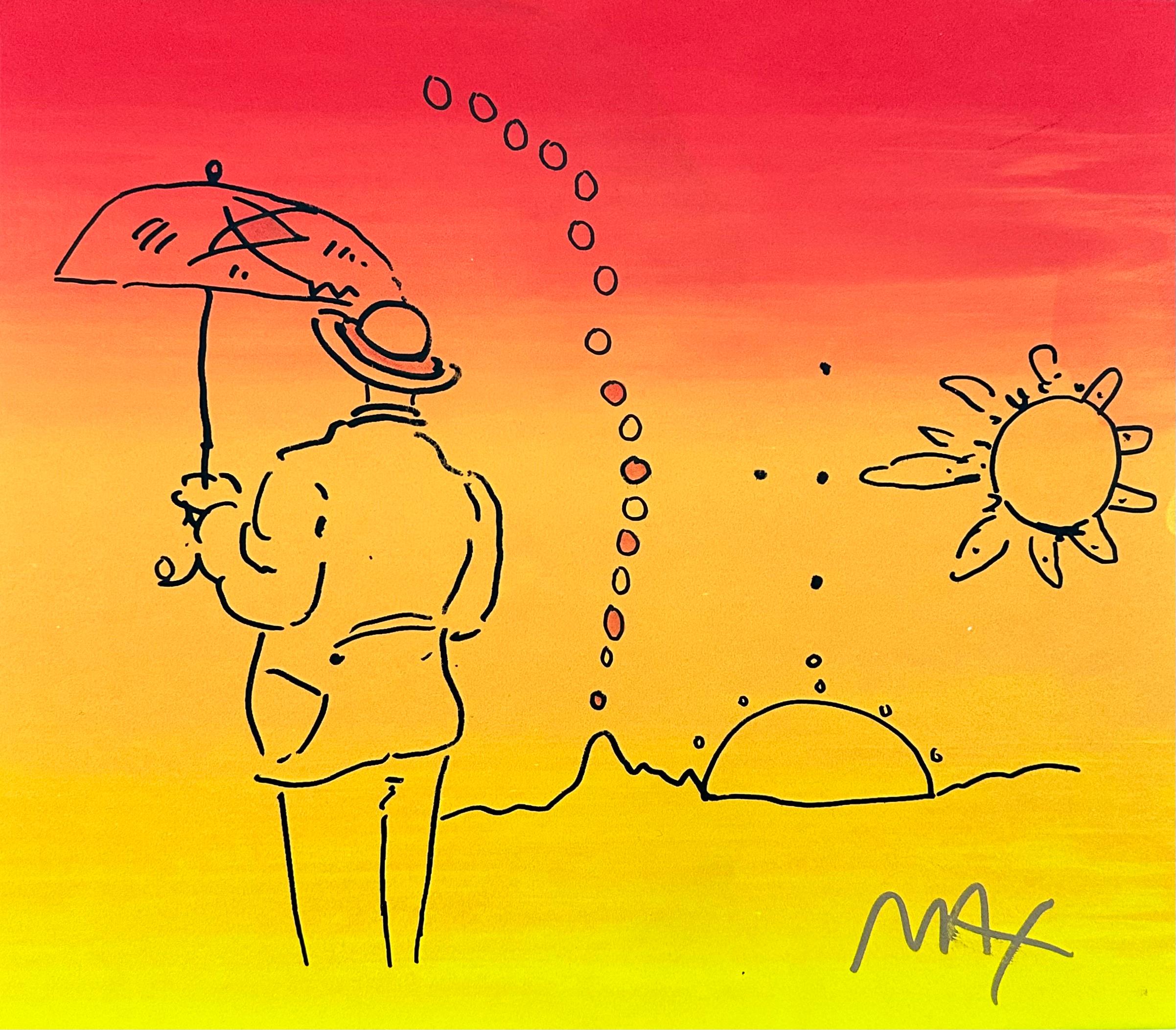 Artist: Peter Max (1937)
Title: Umbrella Man
Year: circa 1998
Medium: Silkscreen and watercolor on archival paper
Size: 12 x 13.75 inches
Condition: Excellent
Inscription: Signed in permanent marker

PETER MAX (1937- ) Peter Max has achieved huge
