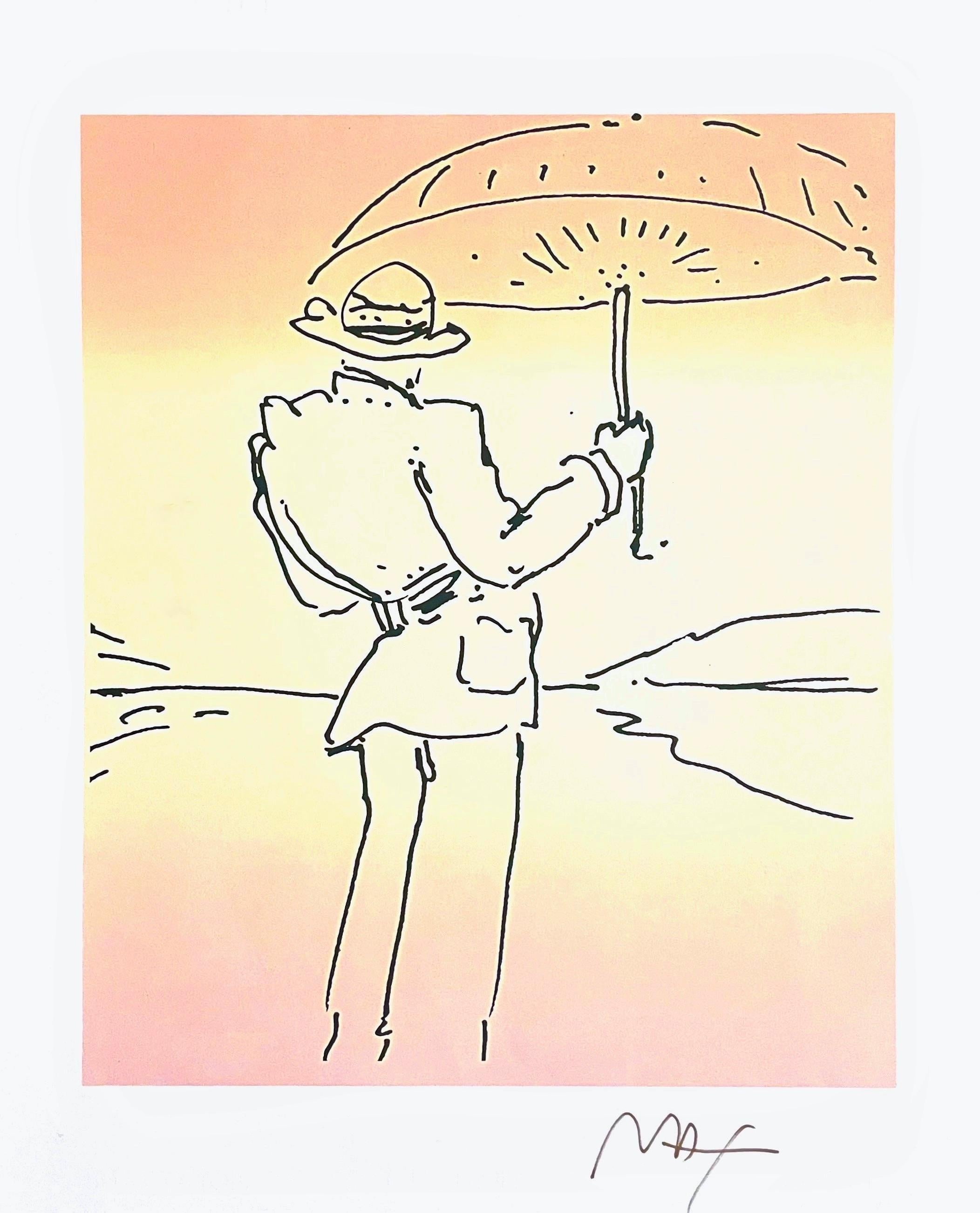 Artistics : Peter Max (1937)
Titre : L'homme au parapluie
Année : 2015
Support : Aquarelle et sérigraphie sur papier Fabriano
Taille : 28 x 22 pouces
Condit : Excellent
Inscription : Signé à l'encre
Notes : Publié, imprimé et peint par Peter Max,