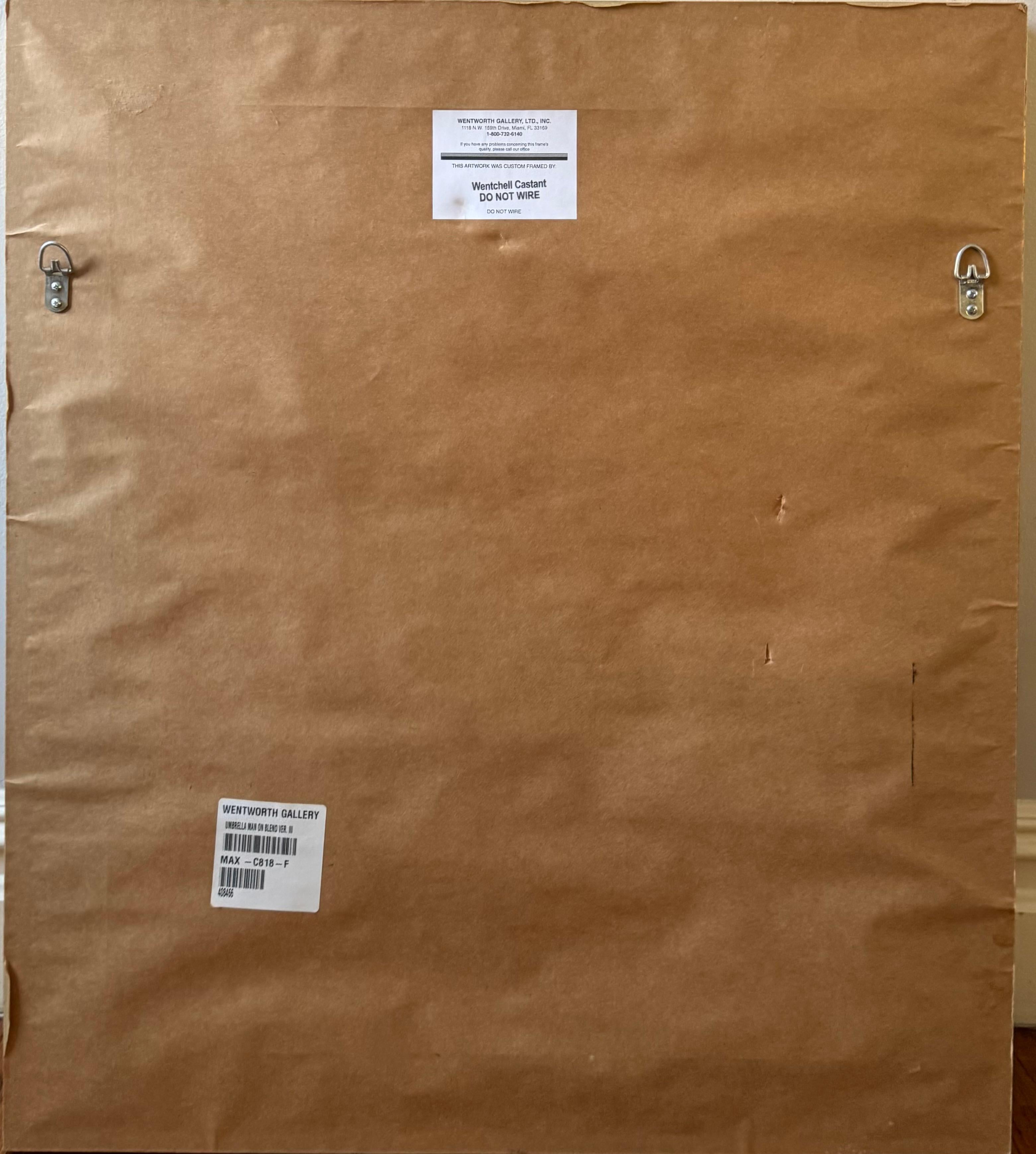 UMBRELLA MAN Pop Art Acrylic on Mixed Media Gallery Label Verso For Sale 8