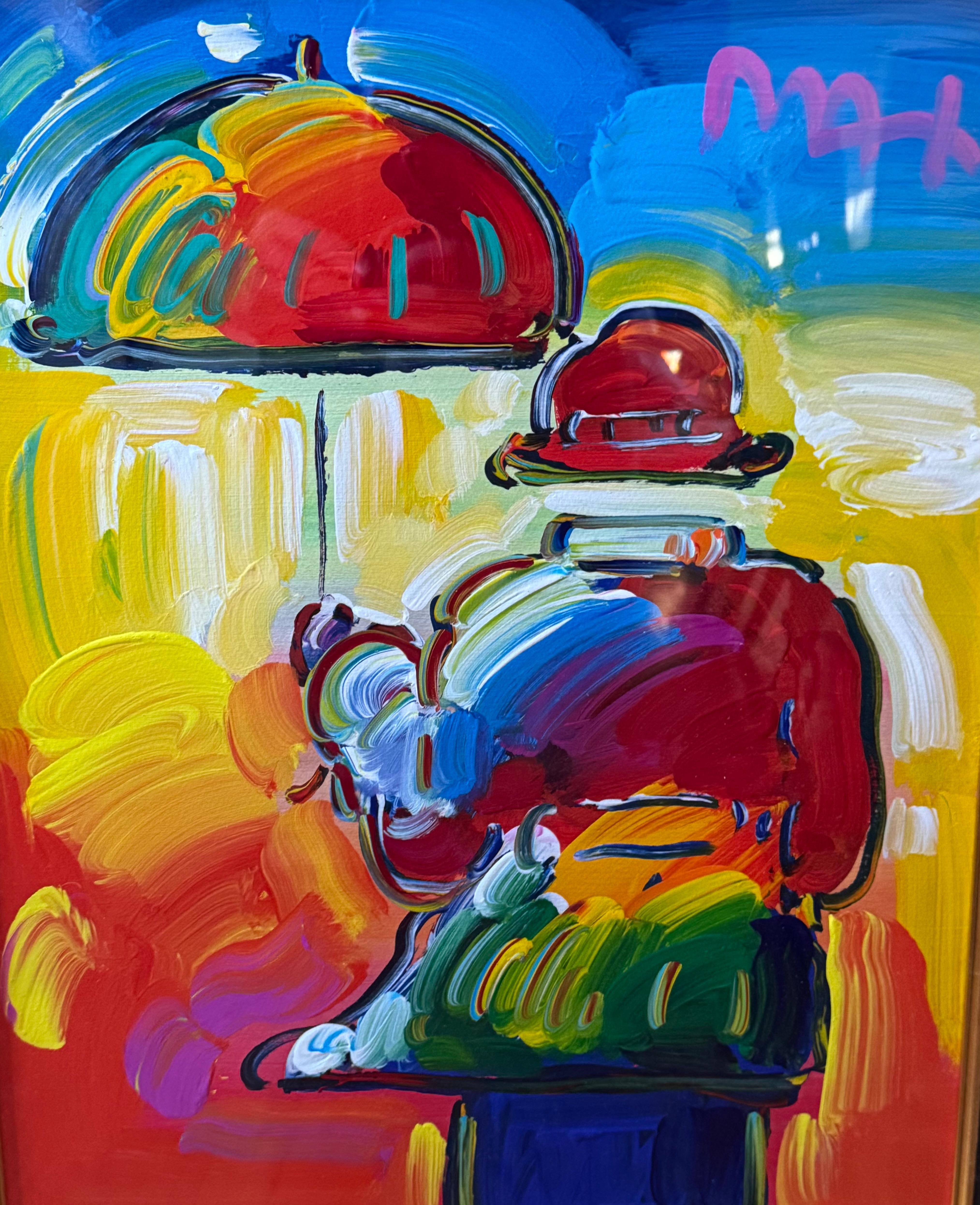 UMBRELLA MAN Pop Art Acrylic on Mixed Media Gallery Label Verso For Sale 7