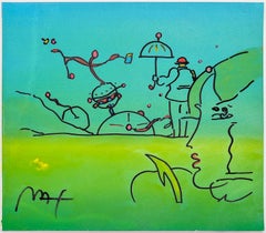 Umbrella Man with Profile (framed, original mixed media on paper)