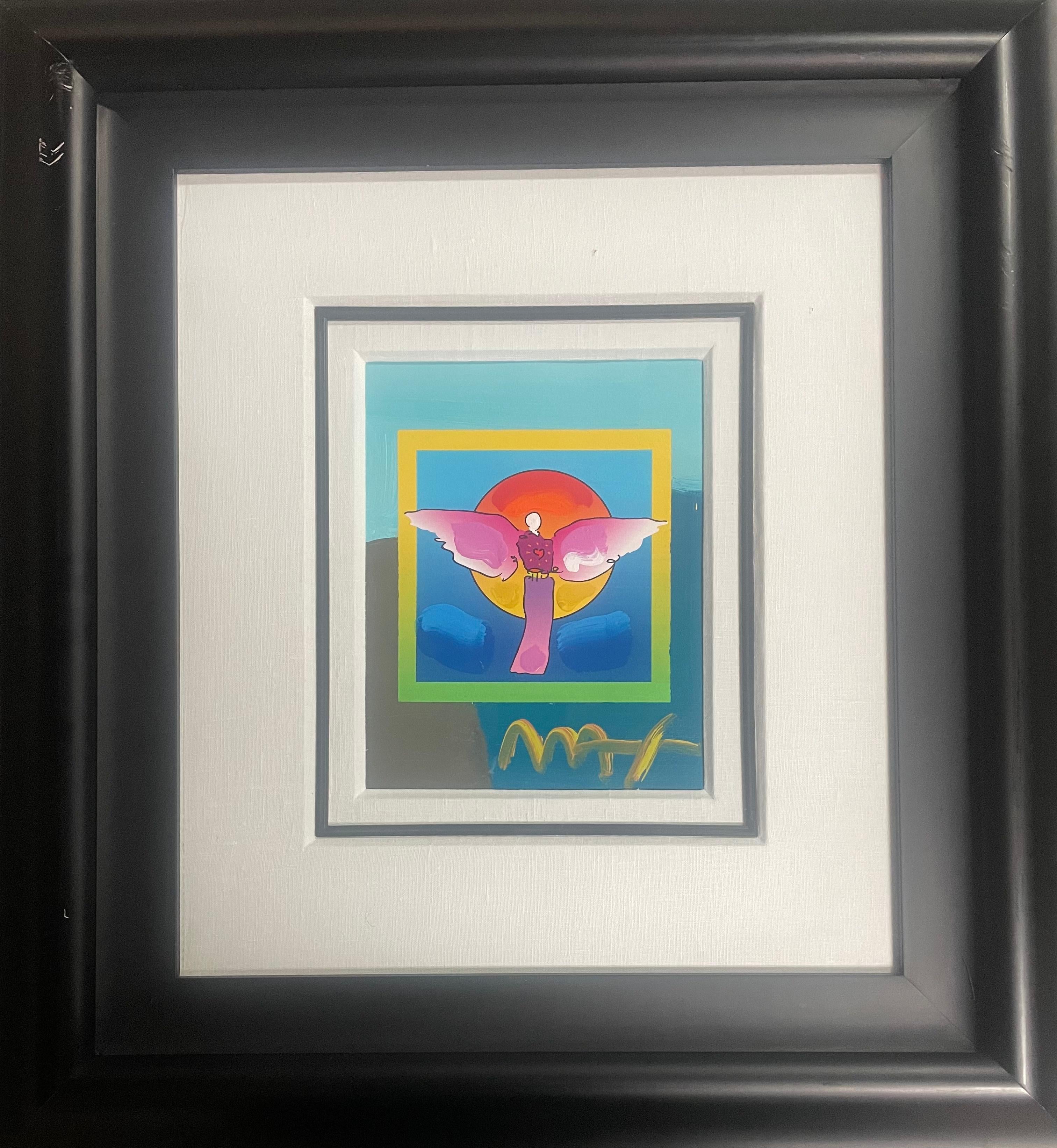 “Angel with Sun on blends” - Painting by Peter Max