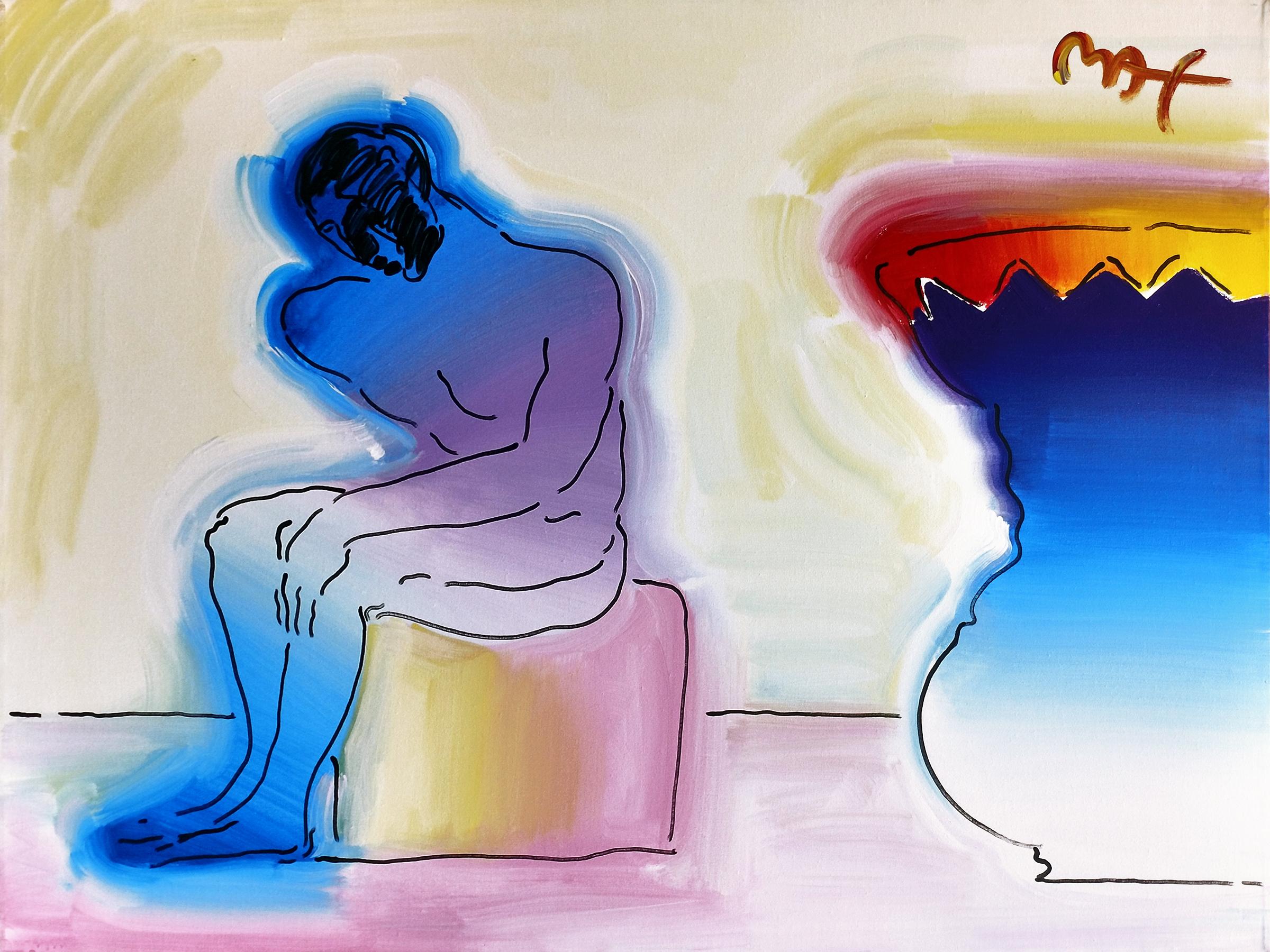 Figurative Painting Peter Max - THINKER BLEUE BLUE
