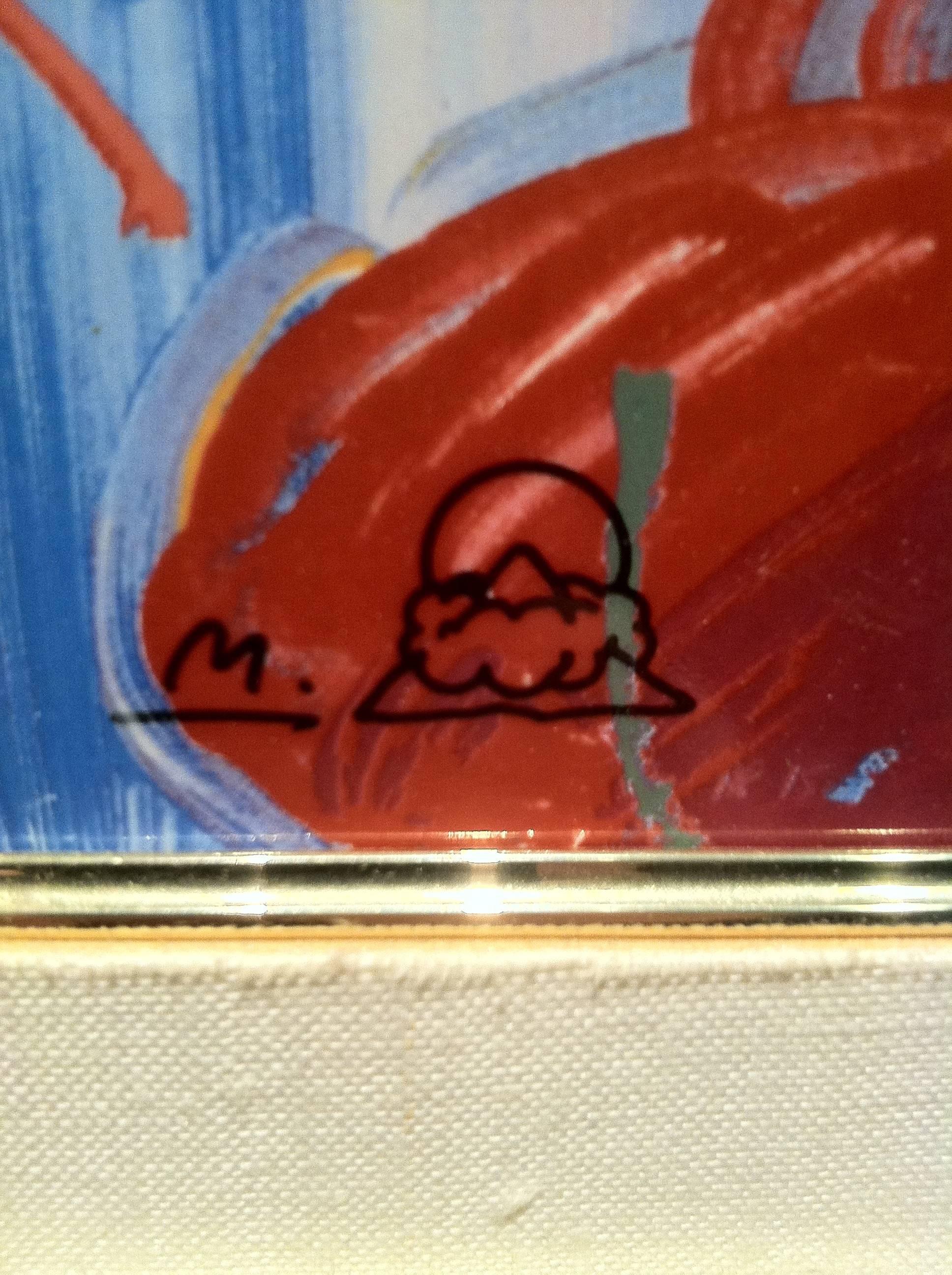 A ceramic image by renowned artist Peter Max. The painting in acrylics has a certificate of authenticity on the back and is signed by the artist on the front.