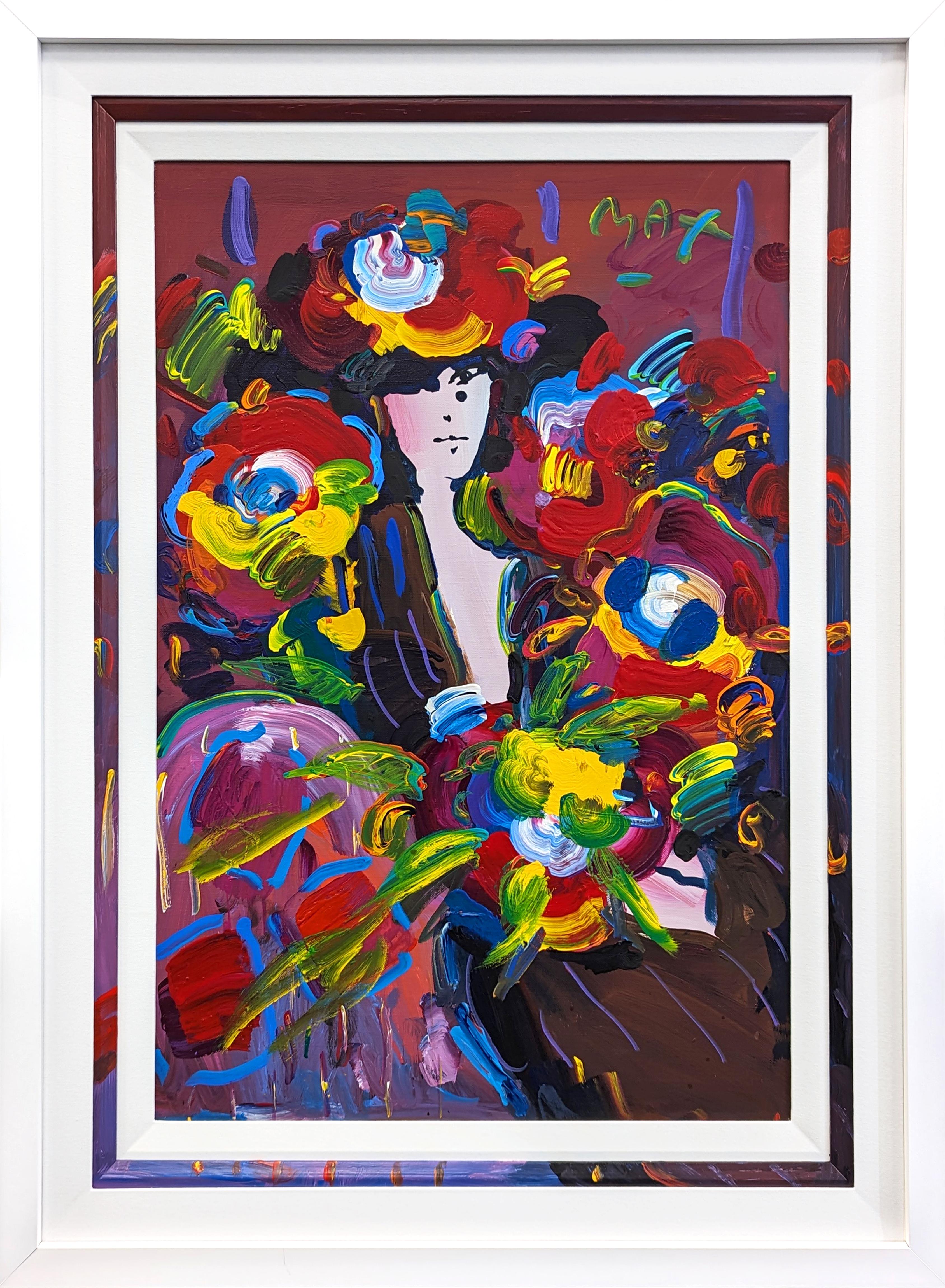 Portrait Painting di Peter Max - Brown Lady (quadro originale incorniciato su misura)