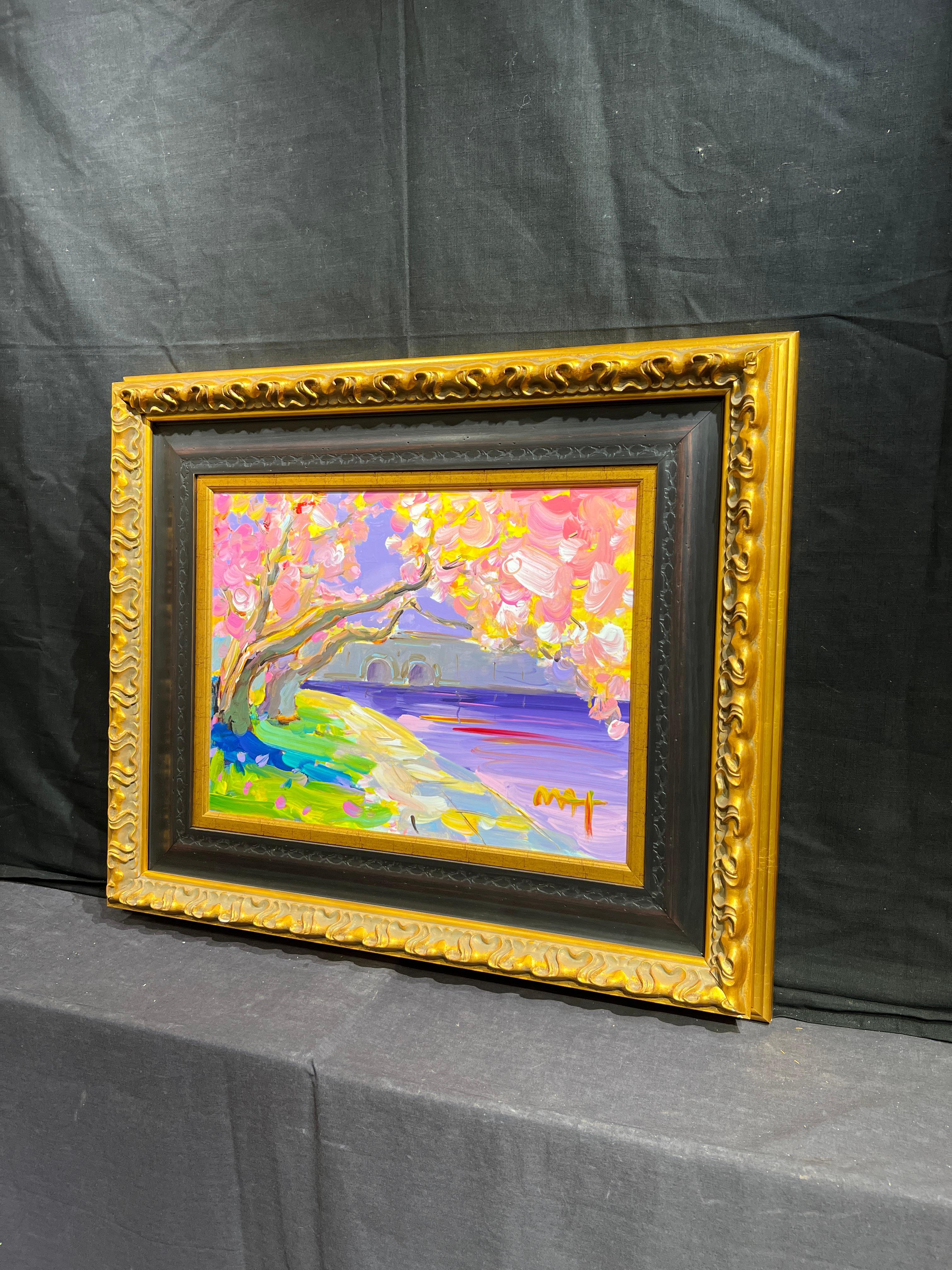 Fiori di ciliegio vicino al ponte di Washington - Abstract Painting Beige di Peter Max