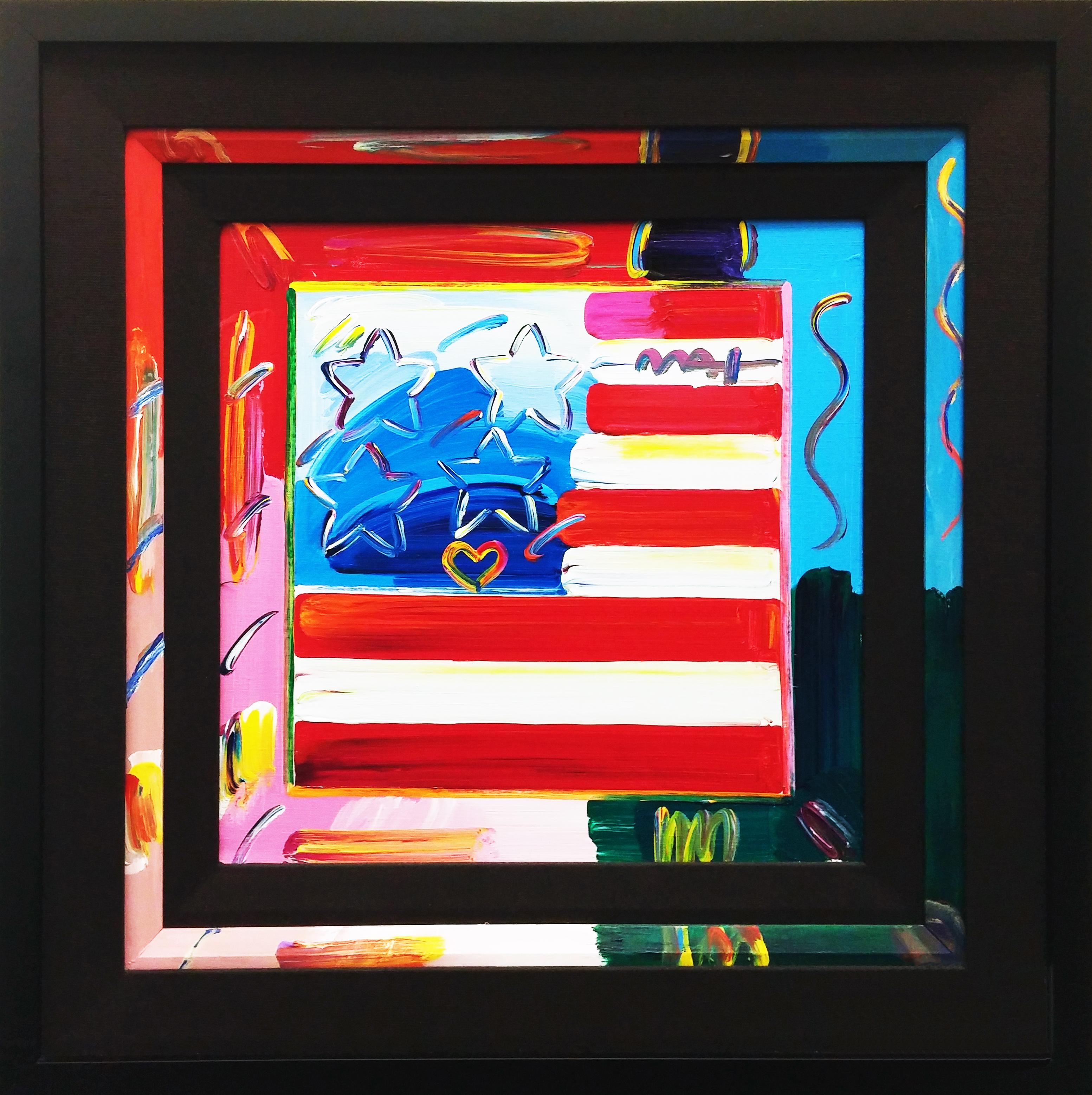 Drapeau Peinture acrylique originale sur toile, encadrée, Pop Art