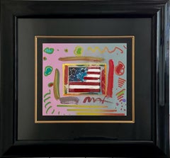 Flag with Heart, Acrylic and Mixed Media Painting by Peter Max