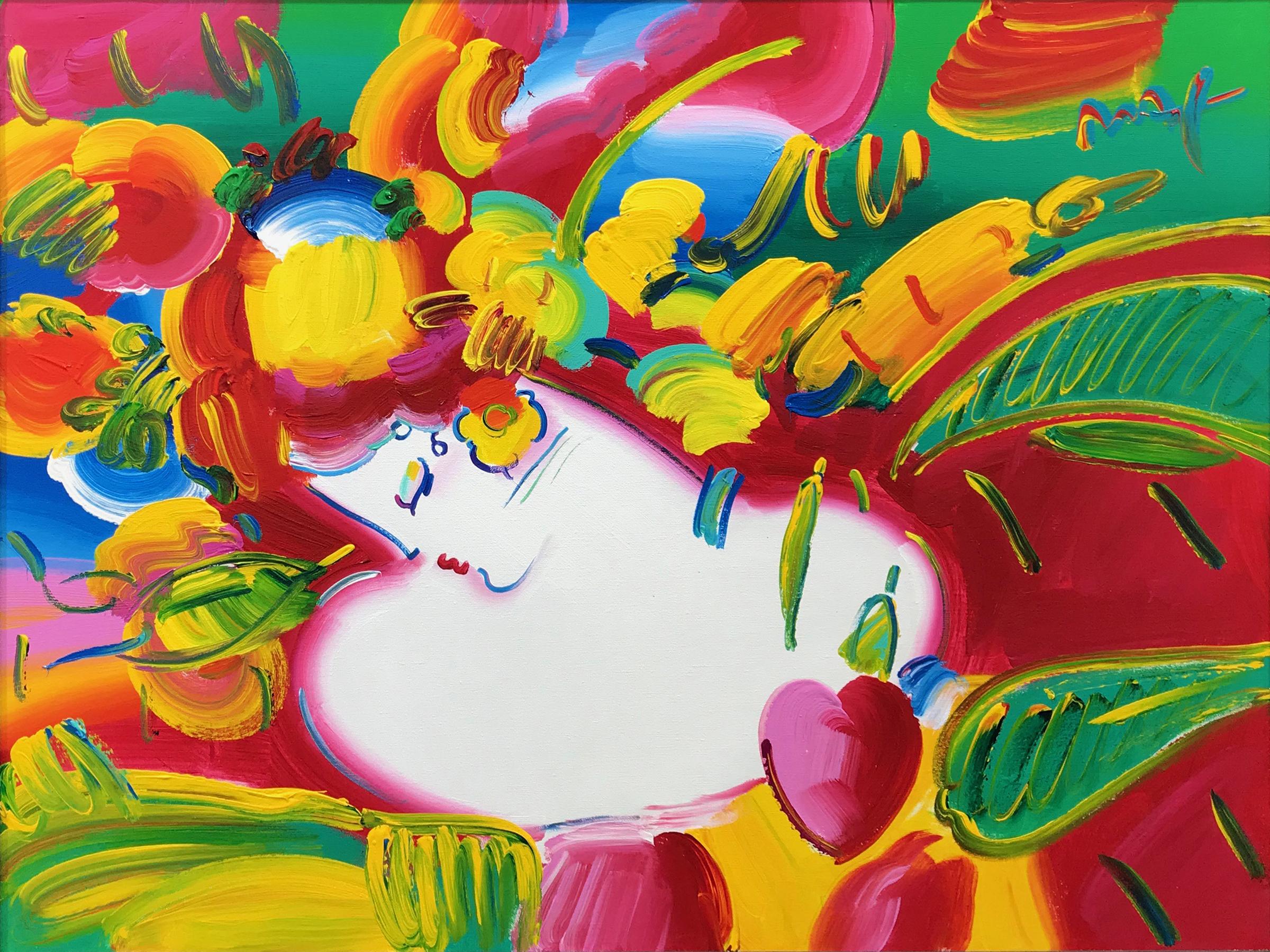 FLOWER BLOSSOM LADY - Painting by Peter Max