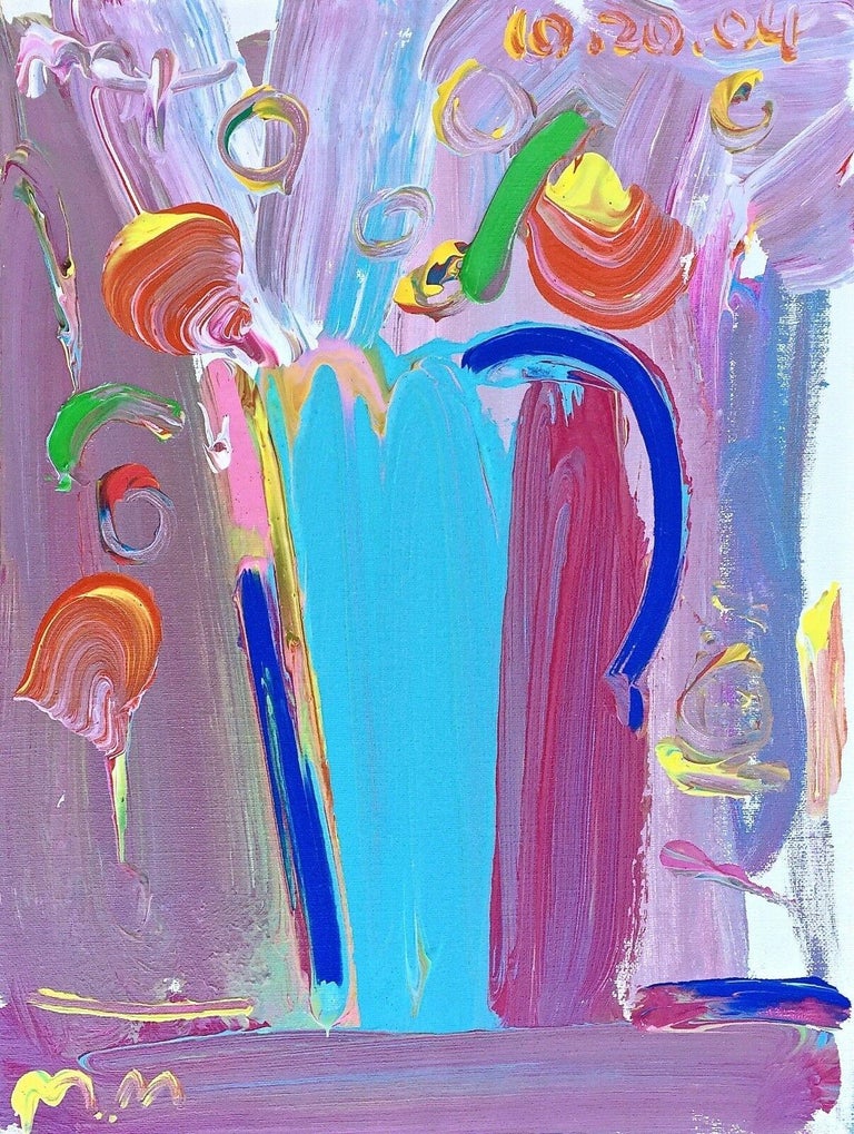 Flower Vase, Original Acrylic Painting on Canvas, Peter Max - Gray Abstract Painting by Peter Max