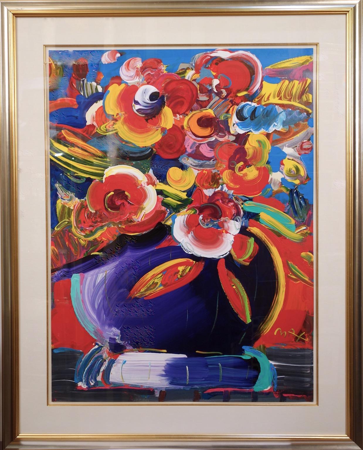 Peter Max Still-Life Painting - Flowers in a Blue Vase II #1
