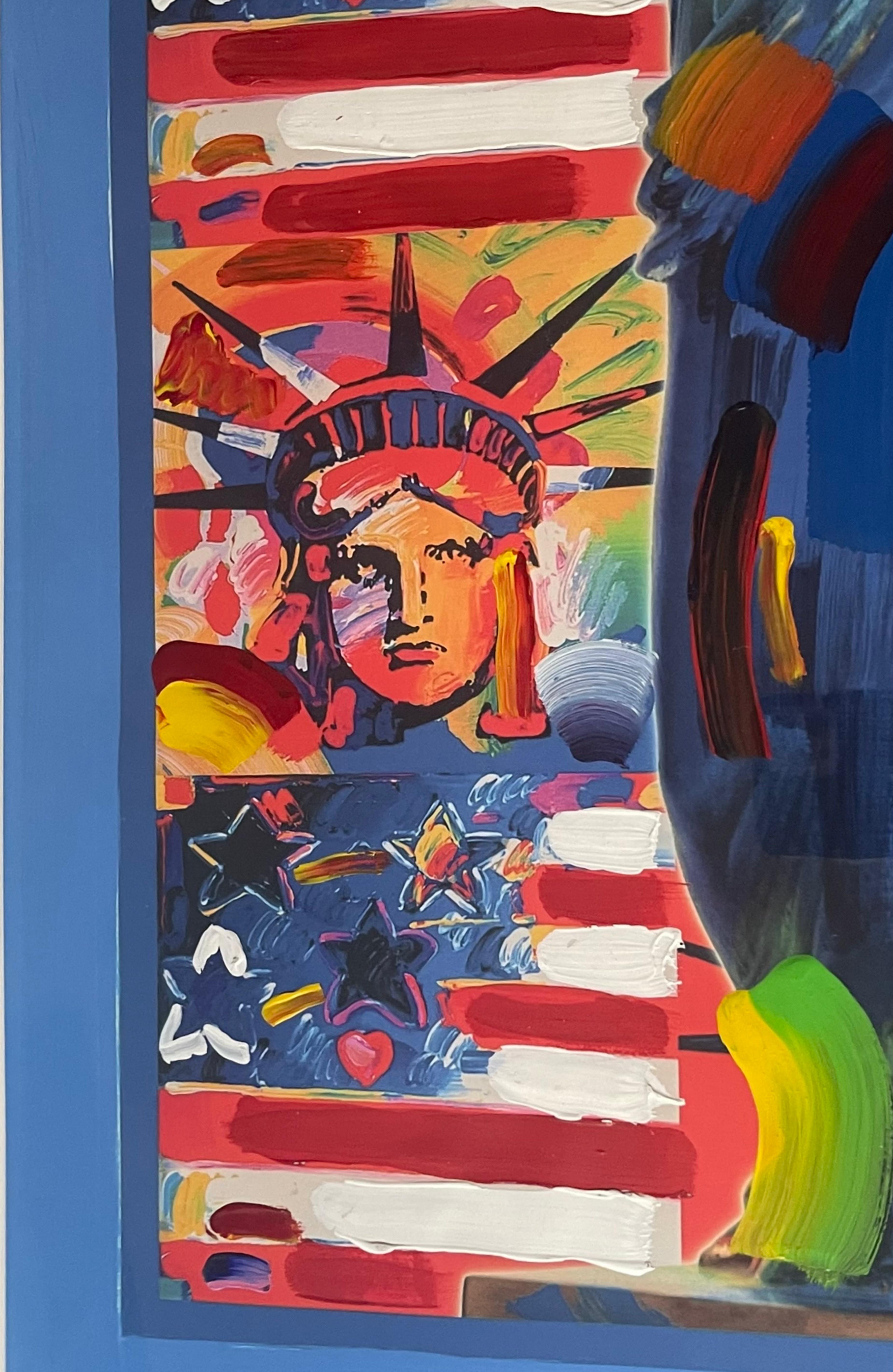 God Bless America: 5 Liberties, 2001, pintura única, firmada a mano dos veces, Enmarcada - Painting Arte pop de Peter Max