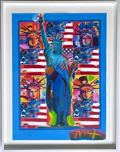 God Bless America: 5 Liberties, 2001, pintura única, firmada a mano dos veces, Enmarcada