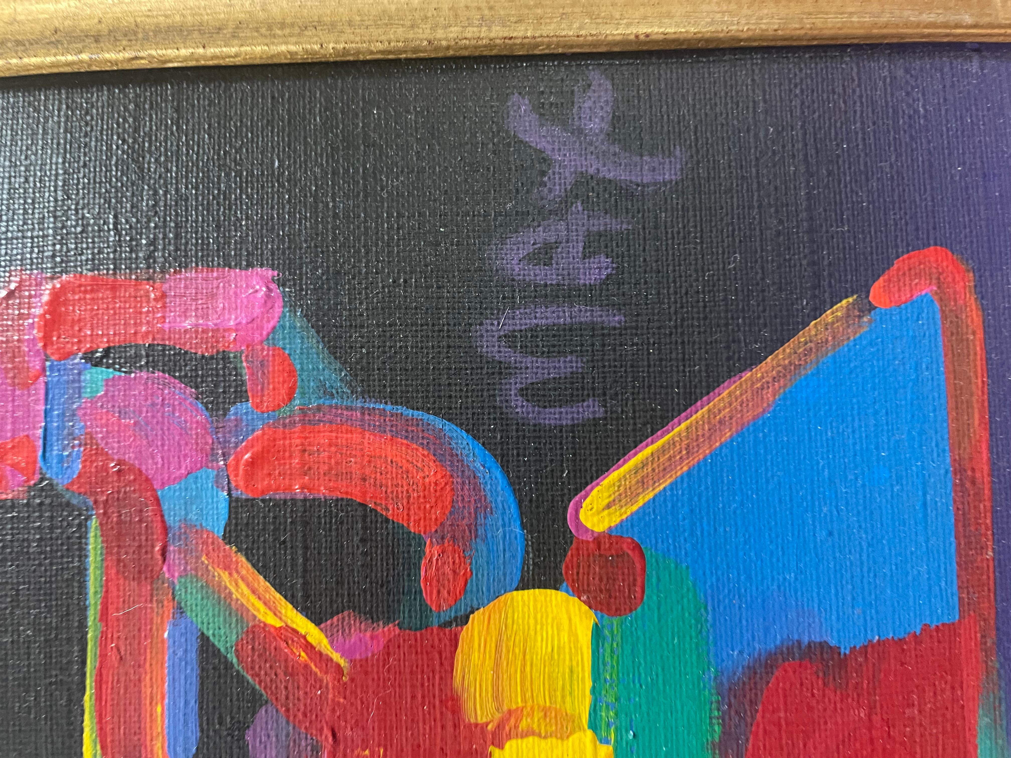 Questo è un olio su tela originale di Peter Max. In buone condizioni. La tela misura 12x9. Personalizzato sul retro del quadro