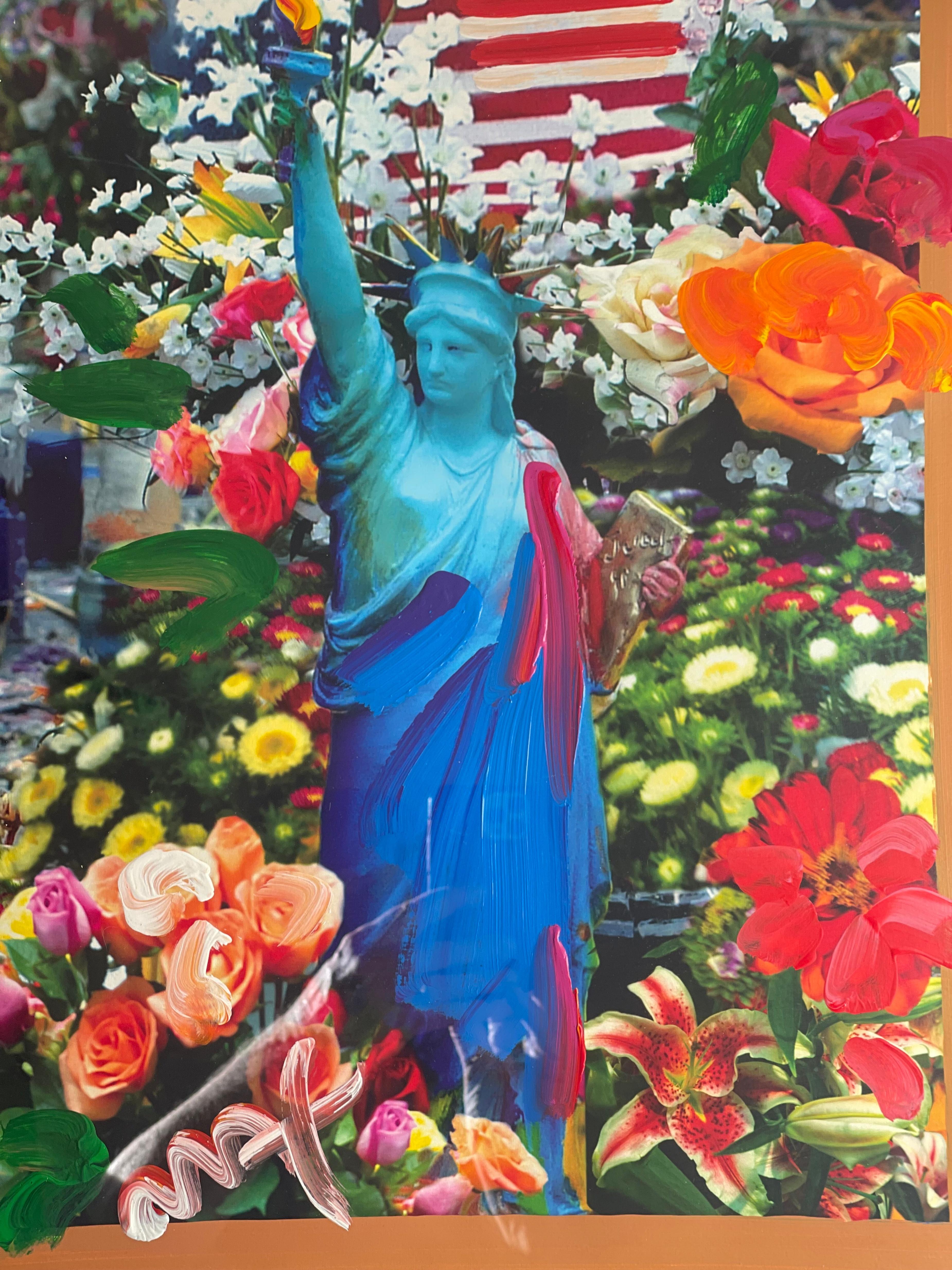 Land of the Free Home of the Brave, Acrilico e collage su carta, Firmato, incorniciato - Painting di Peter Max