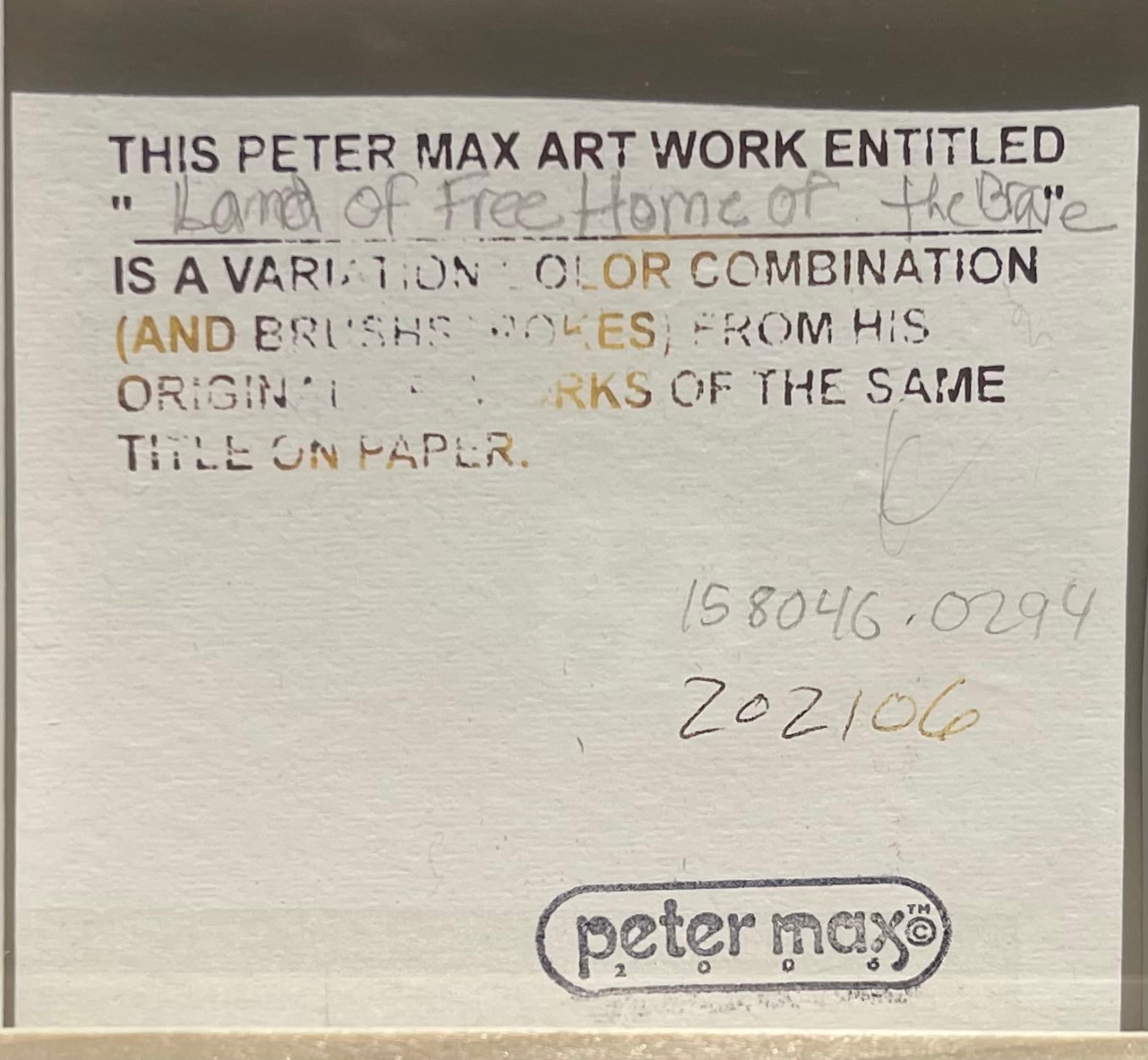 Land of the Free Home of the Brave, Acryl und Collage auf Papier, Signiert, Gerahmt (Beige), Figurative Painting, von Peter Max