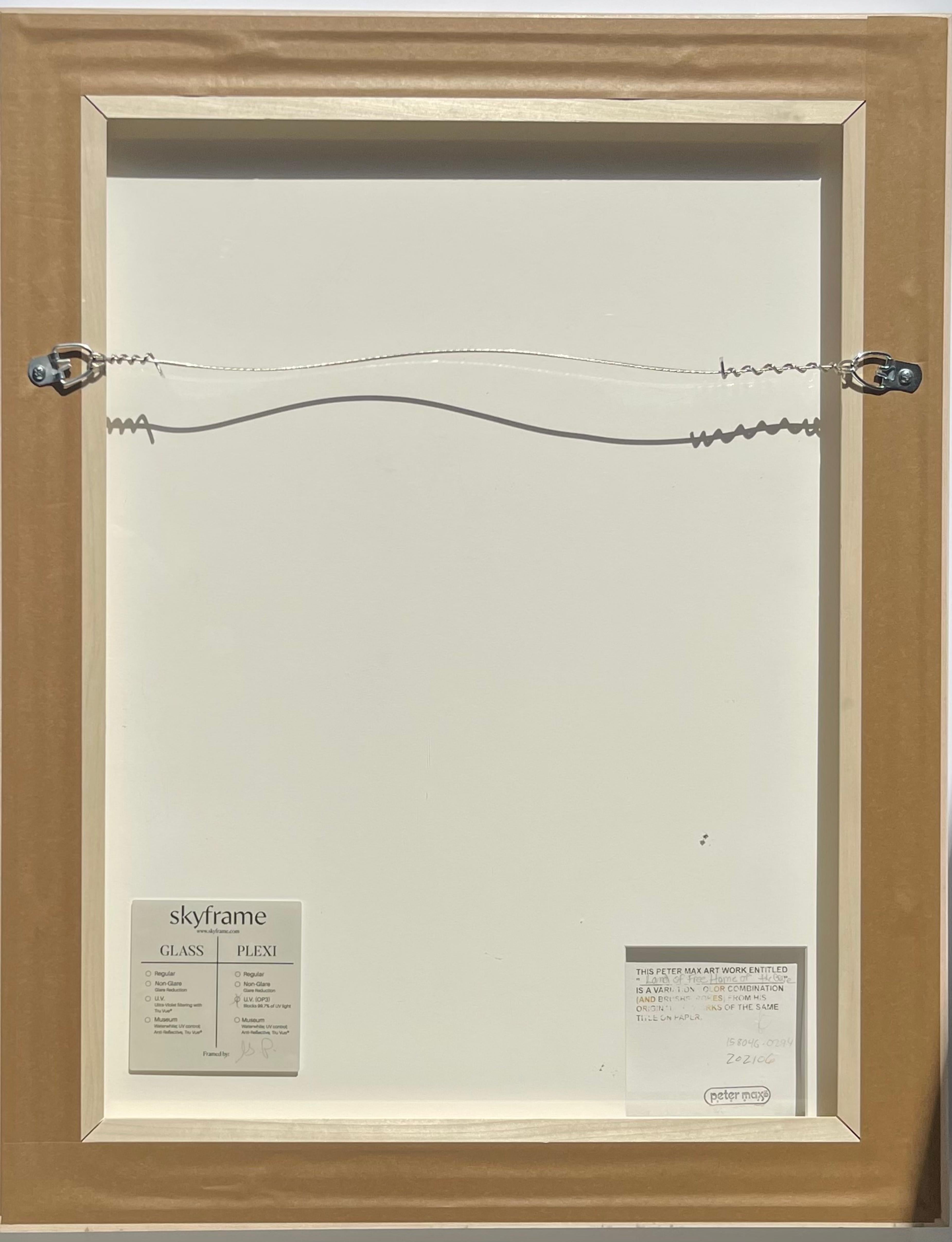 Peter Max
Land of the Free, Home of the Brave, 2005
Acryl und Collage auf schwerem Kunstdruckpapier
Auf der Vorderseite handschriftlich mit Acrylfarbe signiert, die Rückseite trägt das Copyright des Künstlers und die einmalige