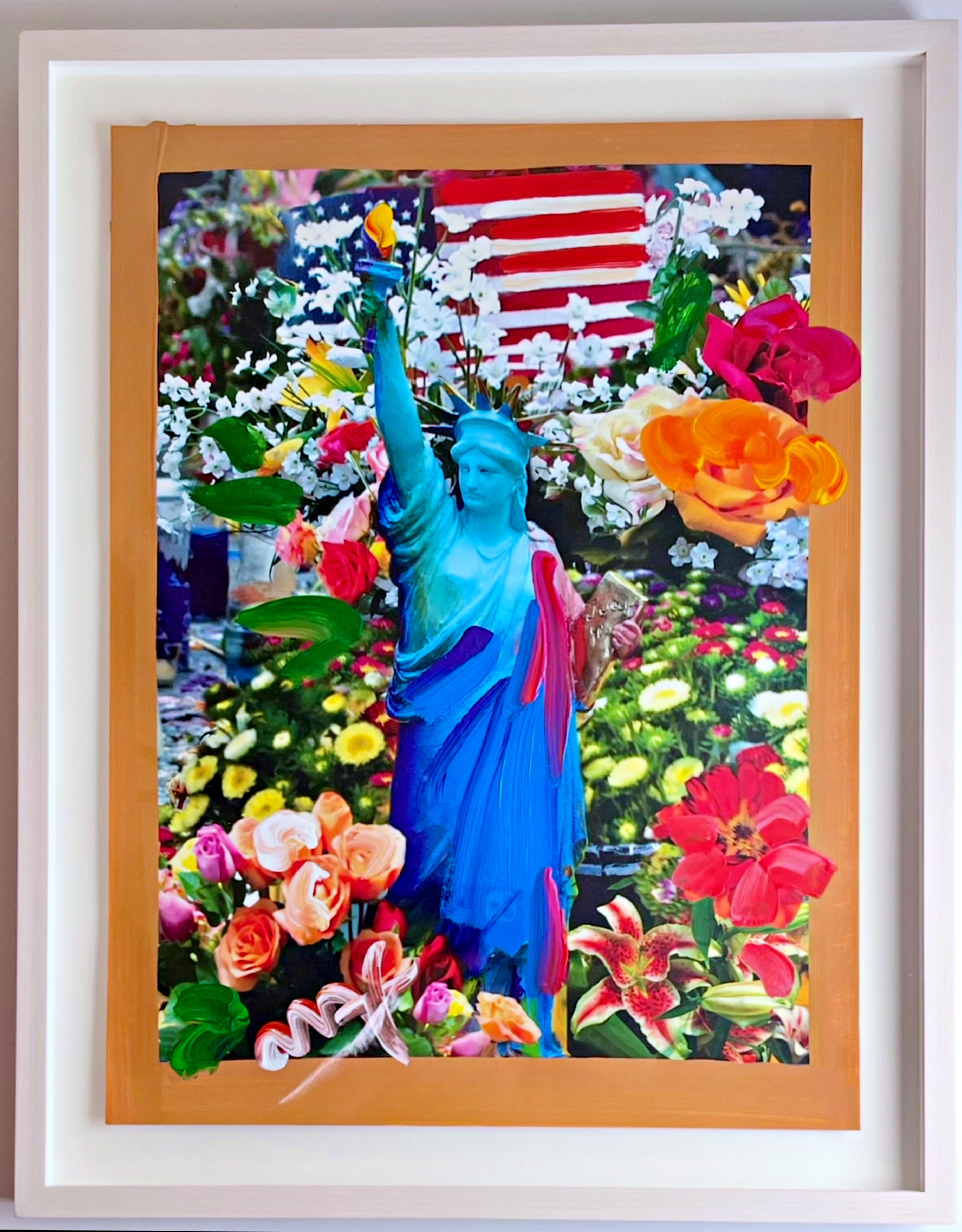 Peter Max Figurative Painting – Land of the Free Home of the Brave, Acryl und Collage auf Papier, Signiert, Gerahmt