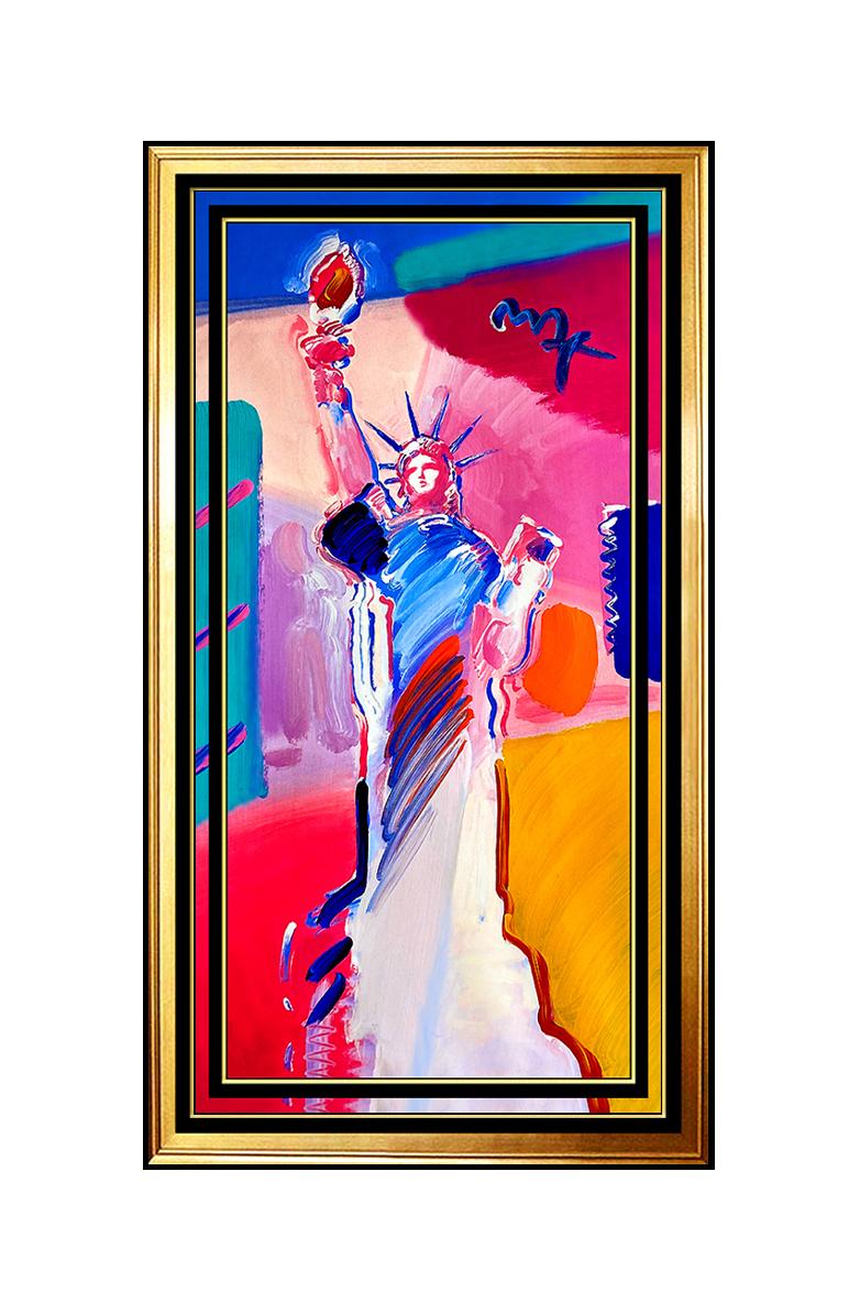 Peter Max Portrait Painting - Large 40"H PETER MAX original signed PAINTING STATUE OF LIBERTY Head DELTA USA