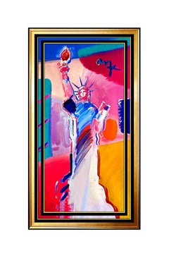 Large 40"H PETER MAX original signed PAINTING STATUE OF LIBERTY Head DELTA USA