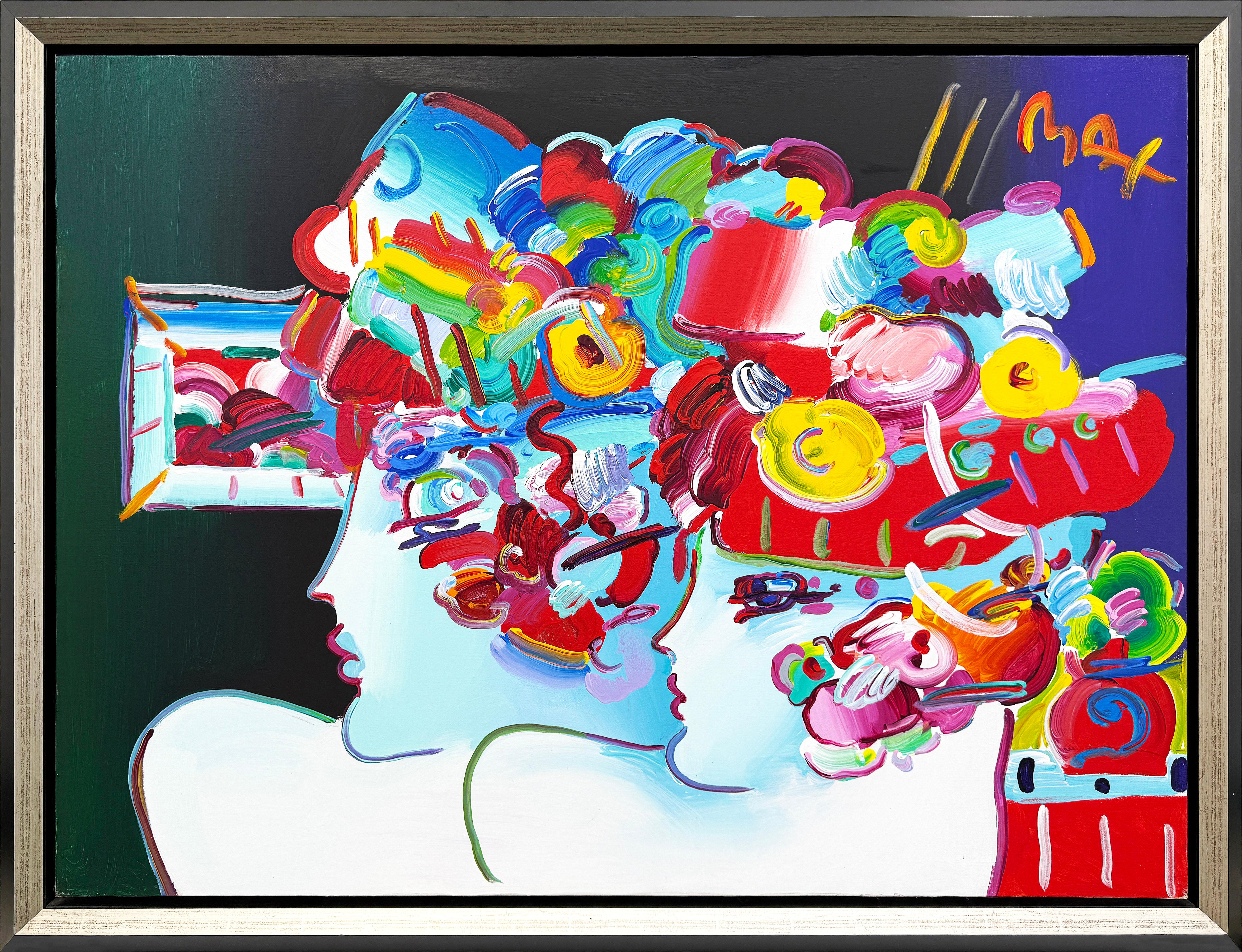 Peter Max Figurative Painting – Les Mondrian Ladies (großes gerahmtes Originalgemälde)