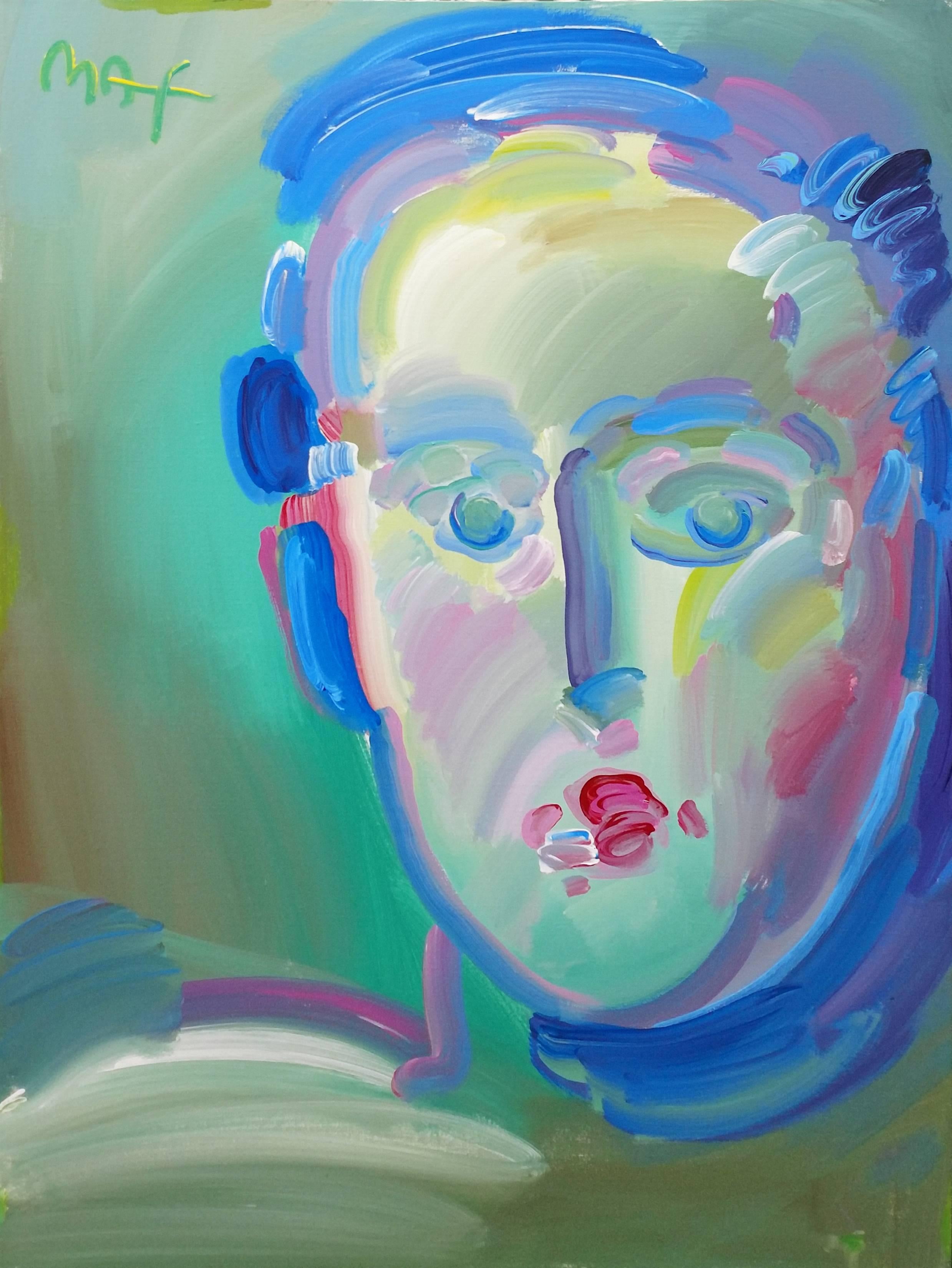 Peter Max Figurative Painting - NEO HEAD ON GREEN VER. I #1