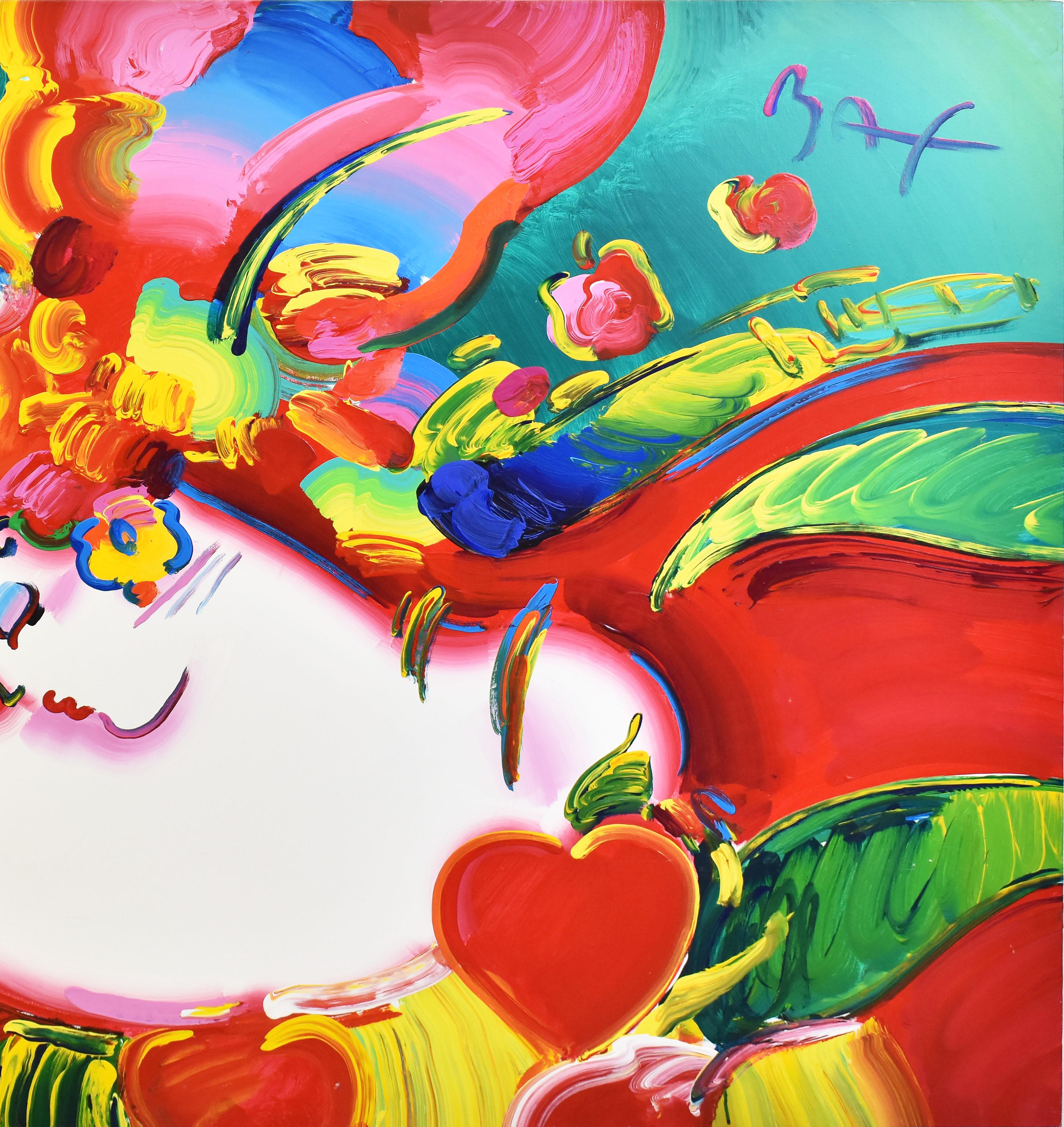 Vintage Peter Max signed original acrylic painting.  Oil on canvas, circa 1996.  Signed.  Unframed.  Image size, 60