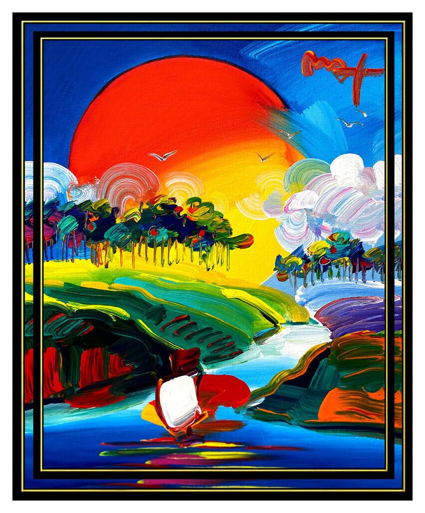 PETER MAX Acrylic PAINTING on CANVAS All ORIGINAL Signed WITHOUT BORDERS Art oil - Painting by Peter Max