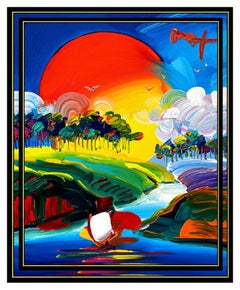 PETER MAX Acrylic PAINTING on CANVAS All ORIGINAL Signed WITHOUT BORDERS Art oil