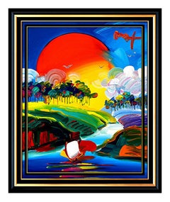 PETER MAX Acrylic PAINTING on CANVAS All ORIGINAL Signed WITHOUT BORDERS Art oil