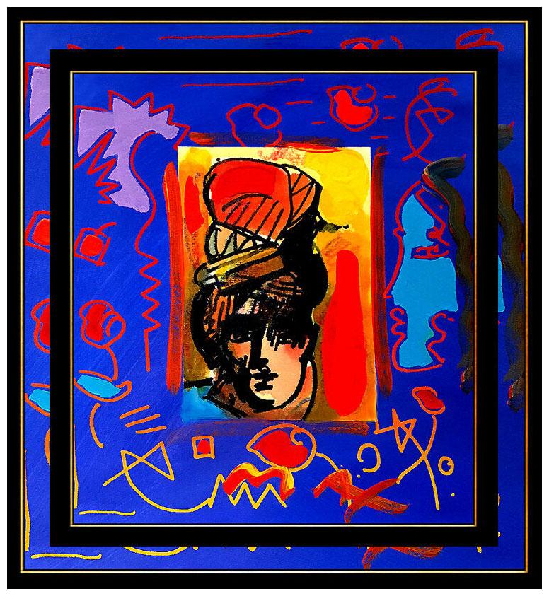 PETER MAX Acrylic Painting ORIGINAL Artists PROFILE Signed POP ART beauty oil - Purple Portrait Painting by Peter Max