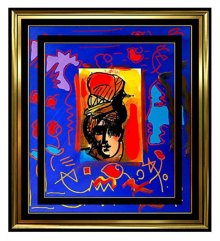Peter Max Portrait Painting - PETER MAX Acrylic Painting ORIGINAL Artists PROFILE Signed POP ART beauty oil