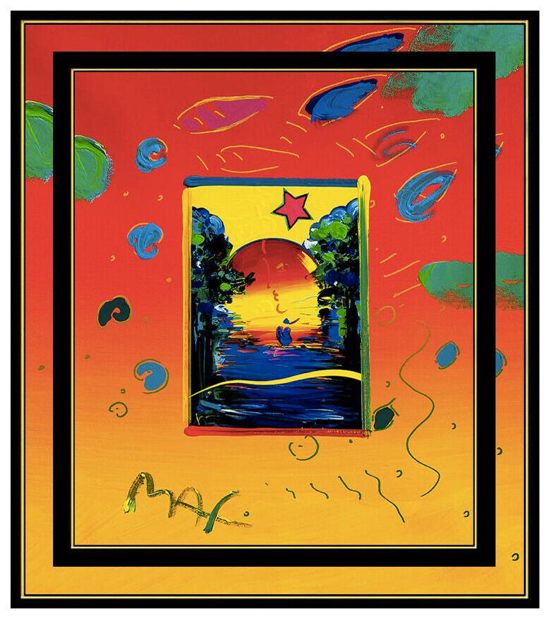 PETER MAX Acrylic PAINTING Original BETTER WORLD Signed POP ART oil Love ICONIC - Painting by Peter Max
